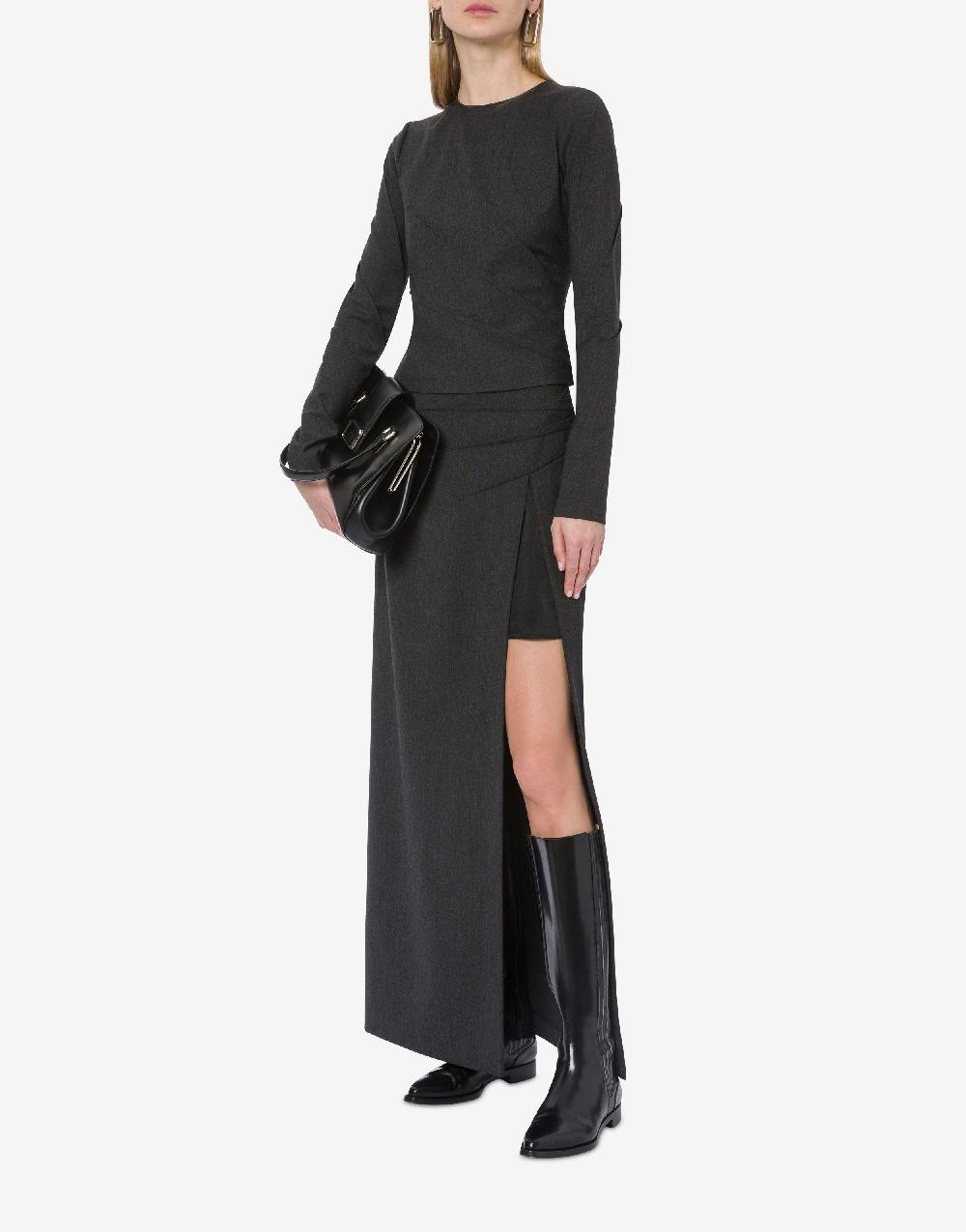 Alberta Ferretti Gonna in twill di lana stretch con spacco Vendite stagionali