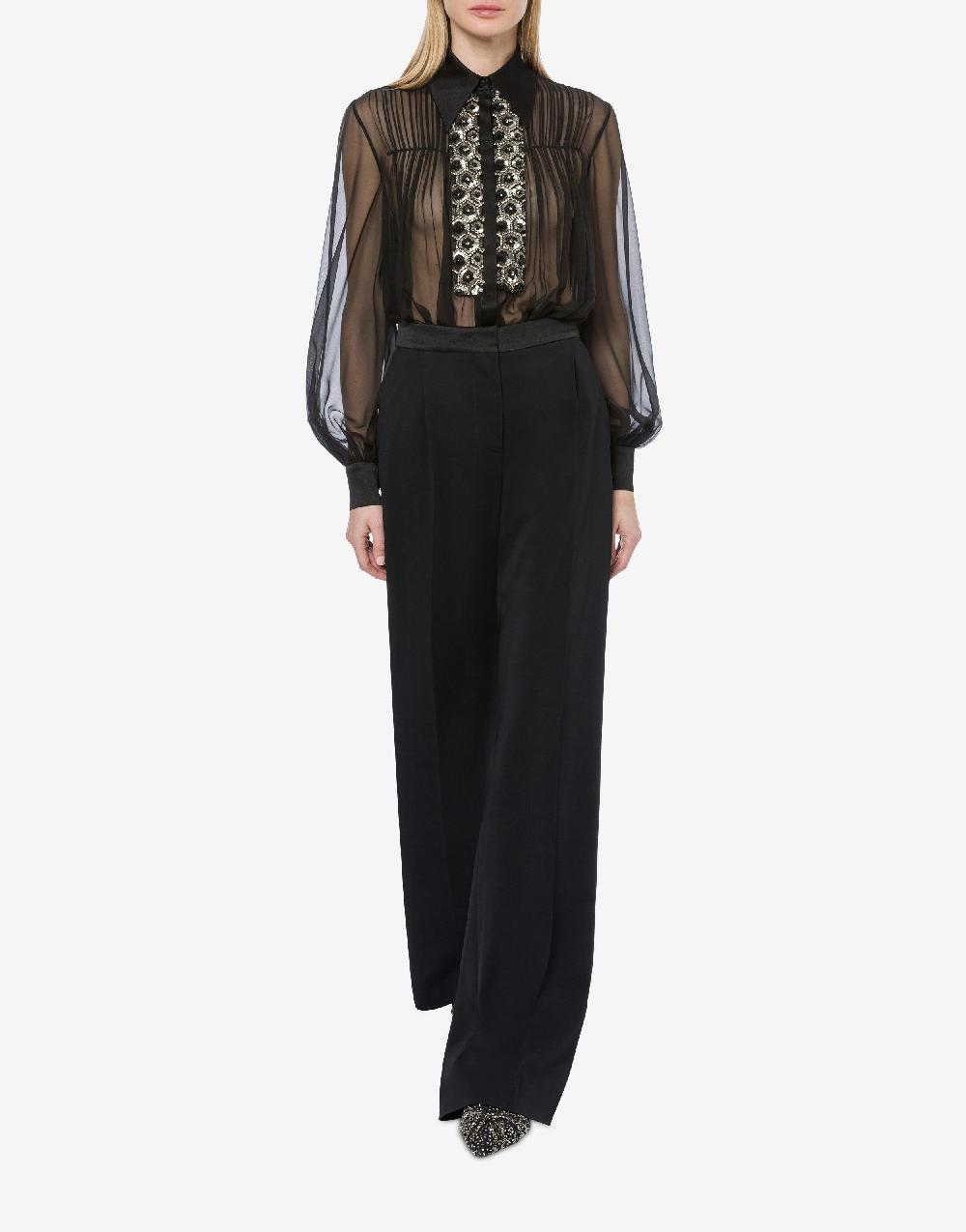 Alberta Ferretti Camicia in chiffon organico con paillettes e perline Online Outlet