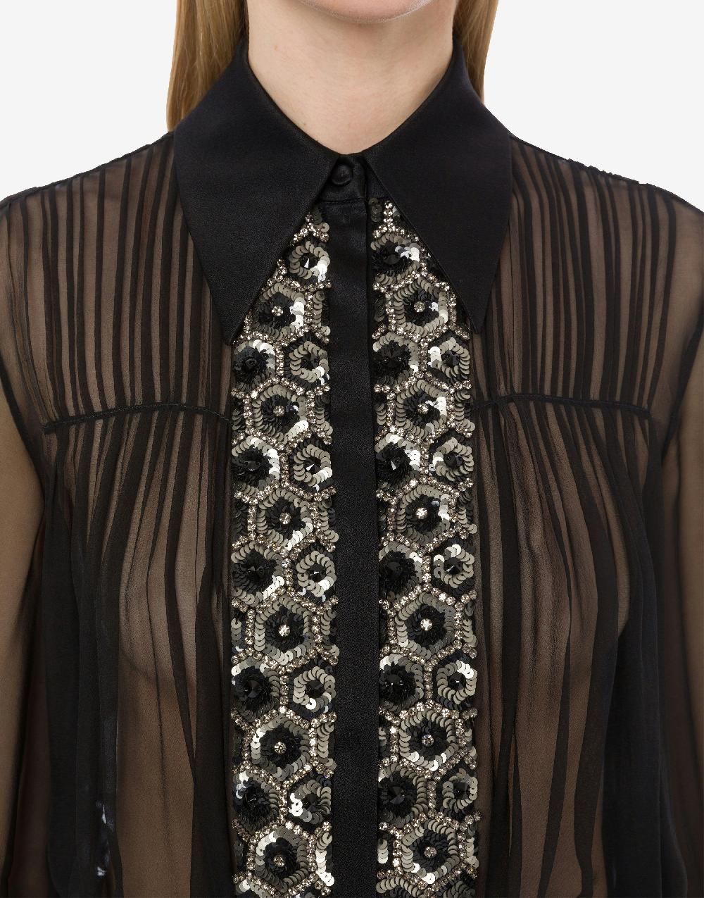 Alberta Ferretti Camicia in chiffon organico con paillettes e perline Online Outlet