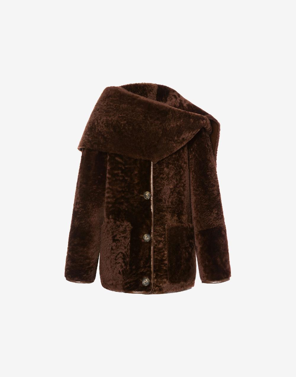 Alberta Ferretti Montone reversibile in shearling lucido con sciarpa Liquidazione