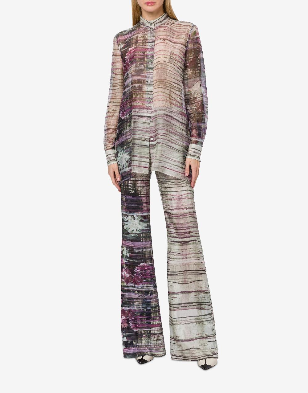 Alberta Ferretti Pantalone in habotai con stampa Dripping Roses Offerta speciale della fabbrica