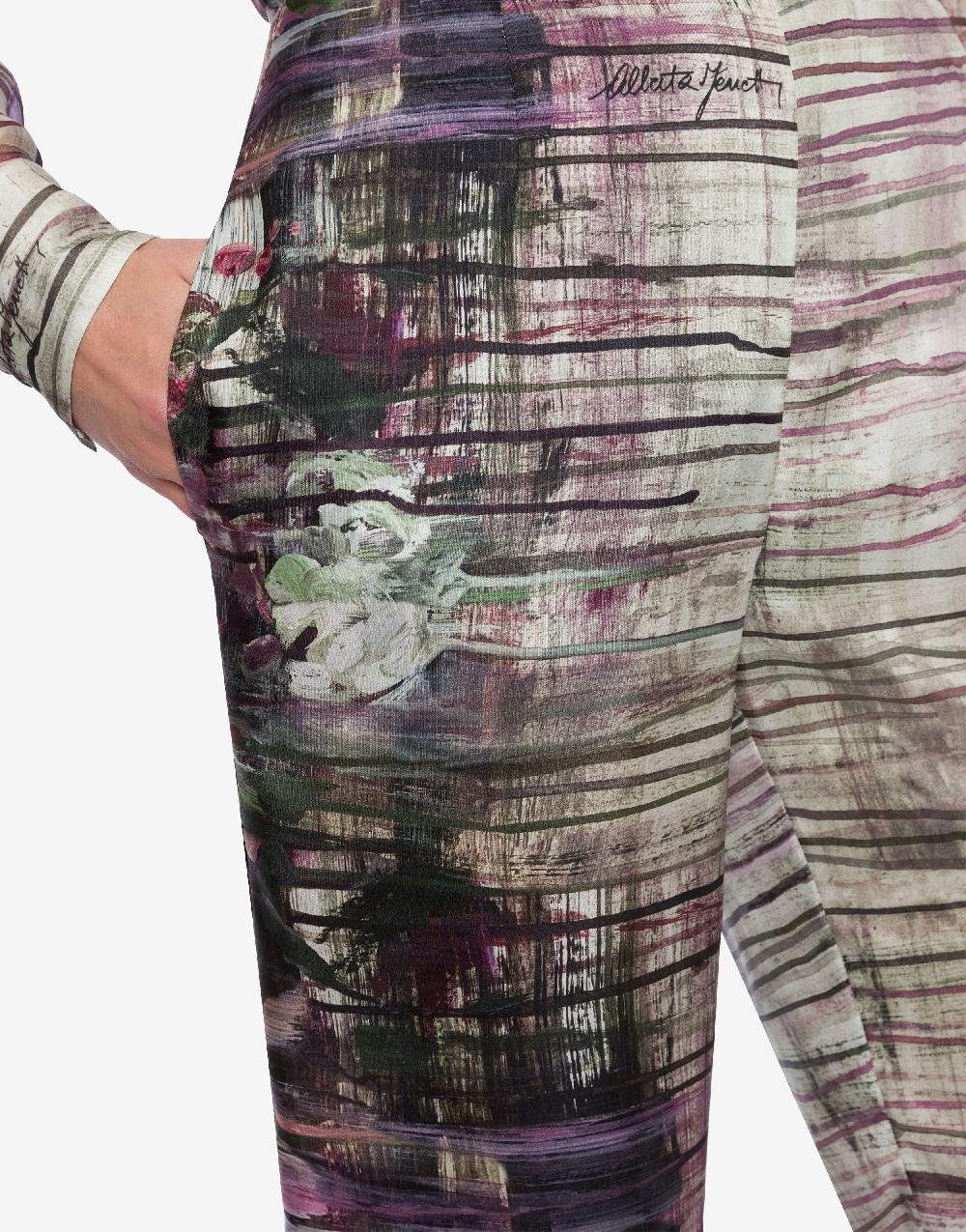 Alberta Ferretti Pantalone in habotai con stampa Dripping Roses Offerta speciale della fabbrica