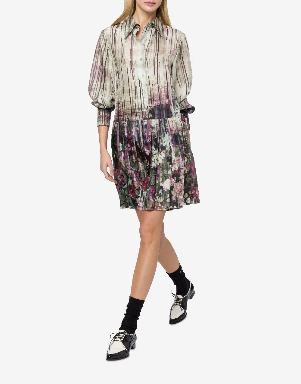 Alberta Ferretti Abito in habotai con stampa Dripping Roses Sostegno trimestrale