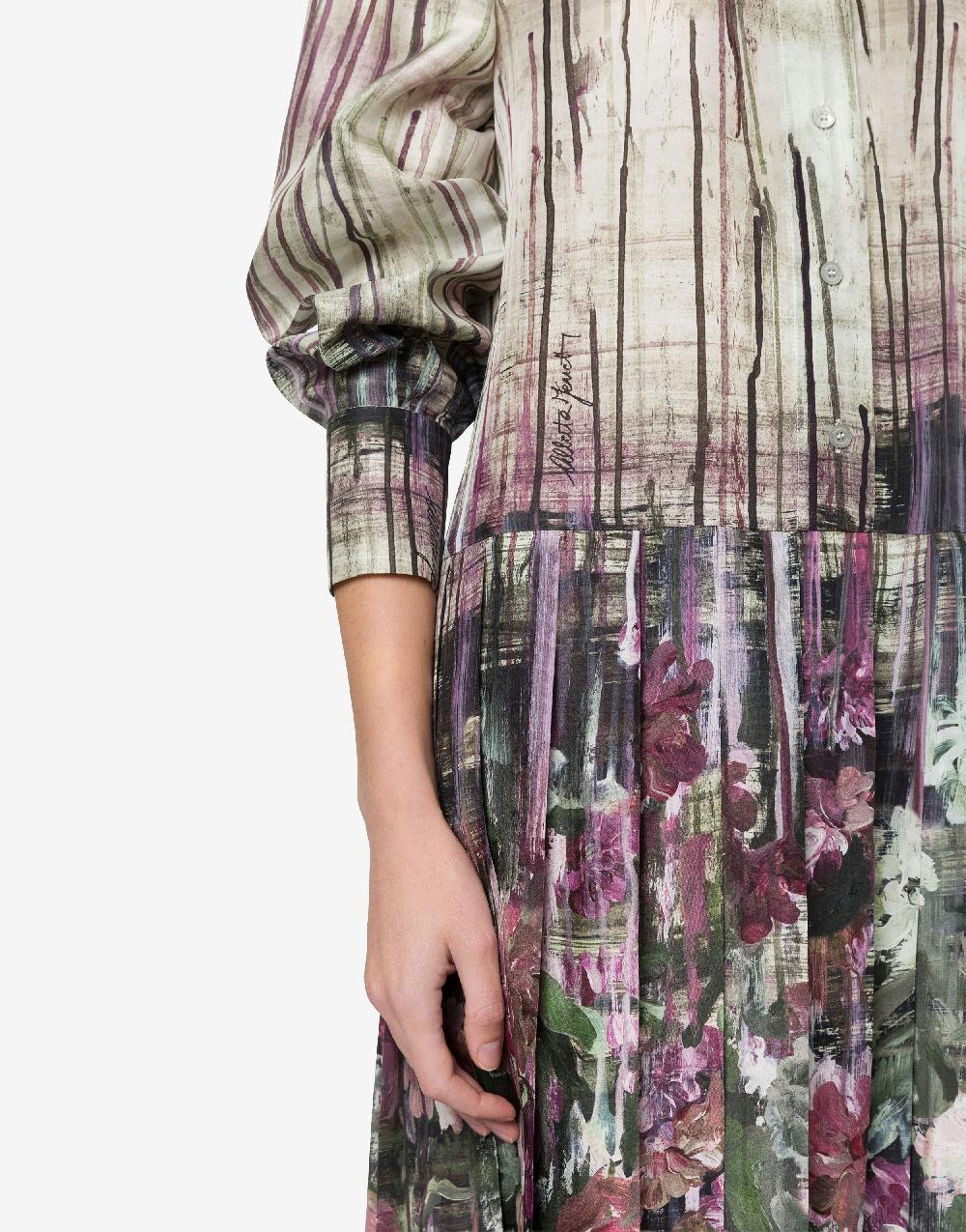 Alberta Ferretti Abito in habotai con stampa Dripping Roses Sostegno trimestrale