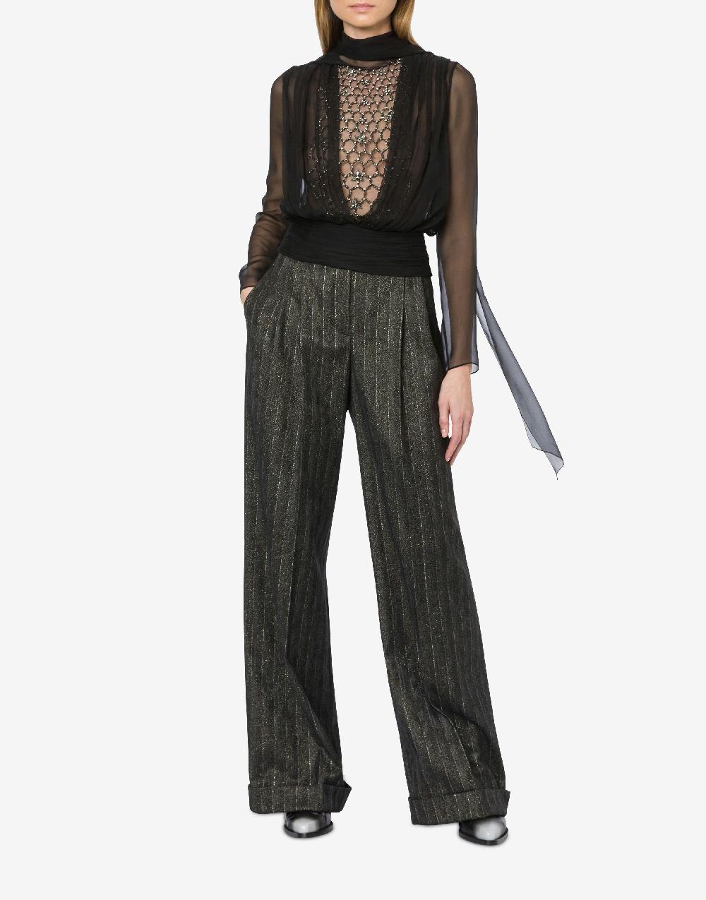 Alberta Ferretti Pantalone in gessato lurex Super sconto