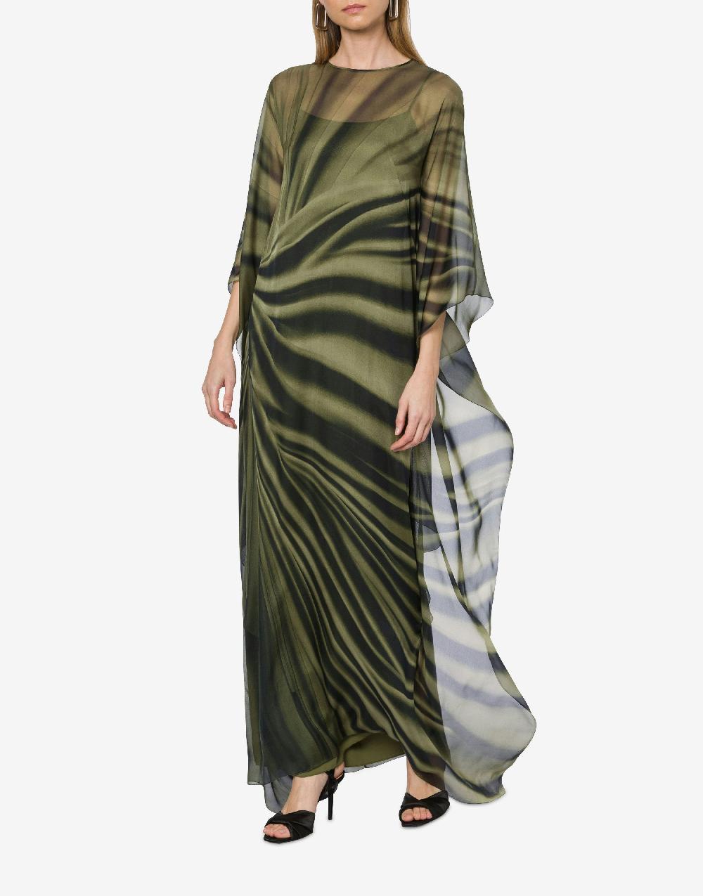 Alberta Ferretti Abito lungo in chiffon con stampa drappeggio Sconti questo mese