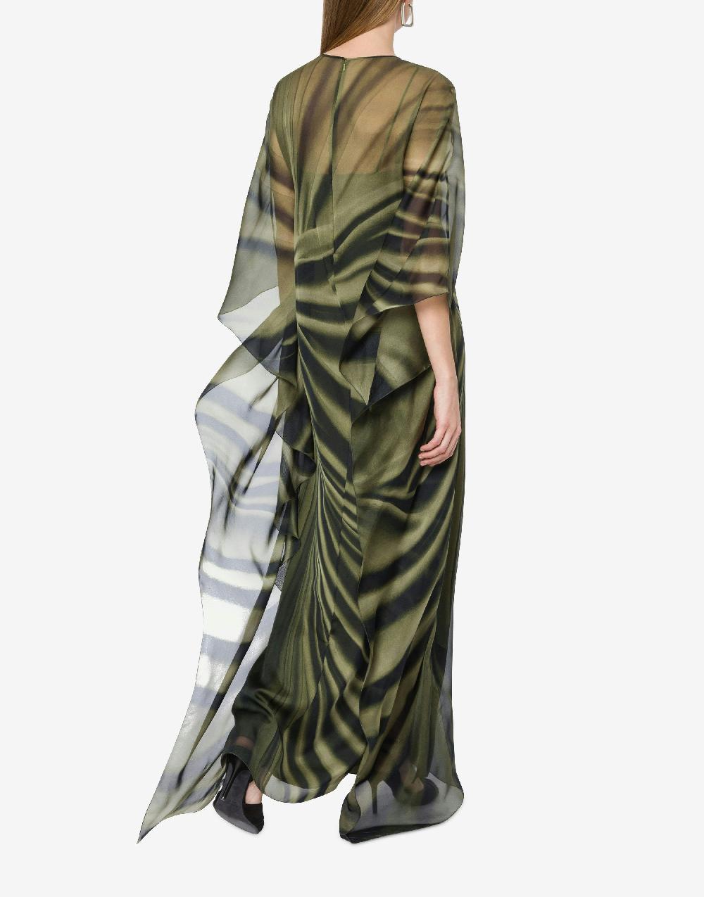 Alberta Ferretti Abito lungo in chiffon con stampa drappeggio Sconti questo mese