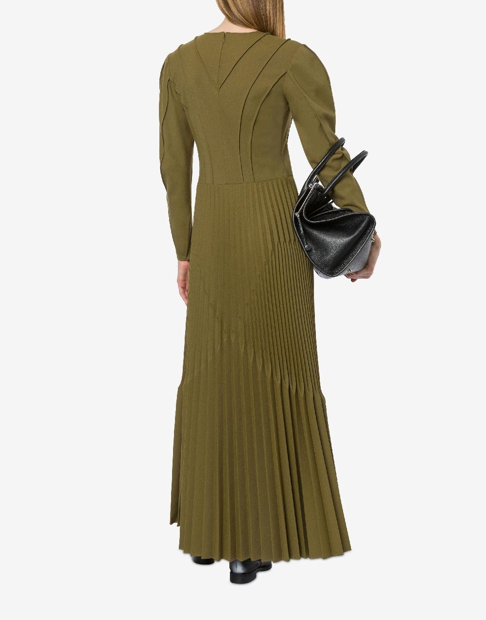 Alberta Ferretti Abito lungo in twill di lana stretch con plissé Nuovo
