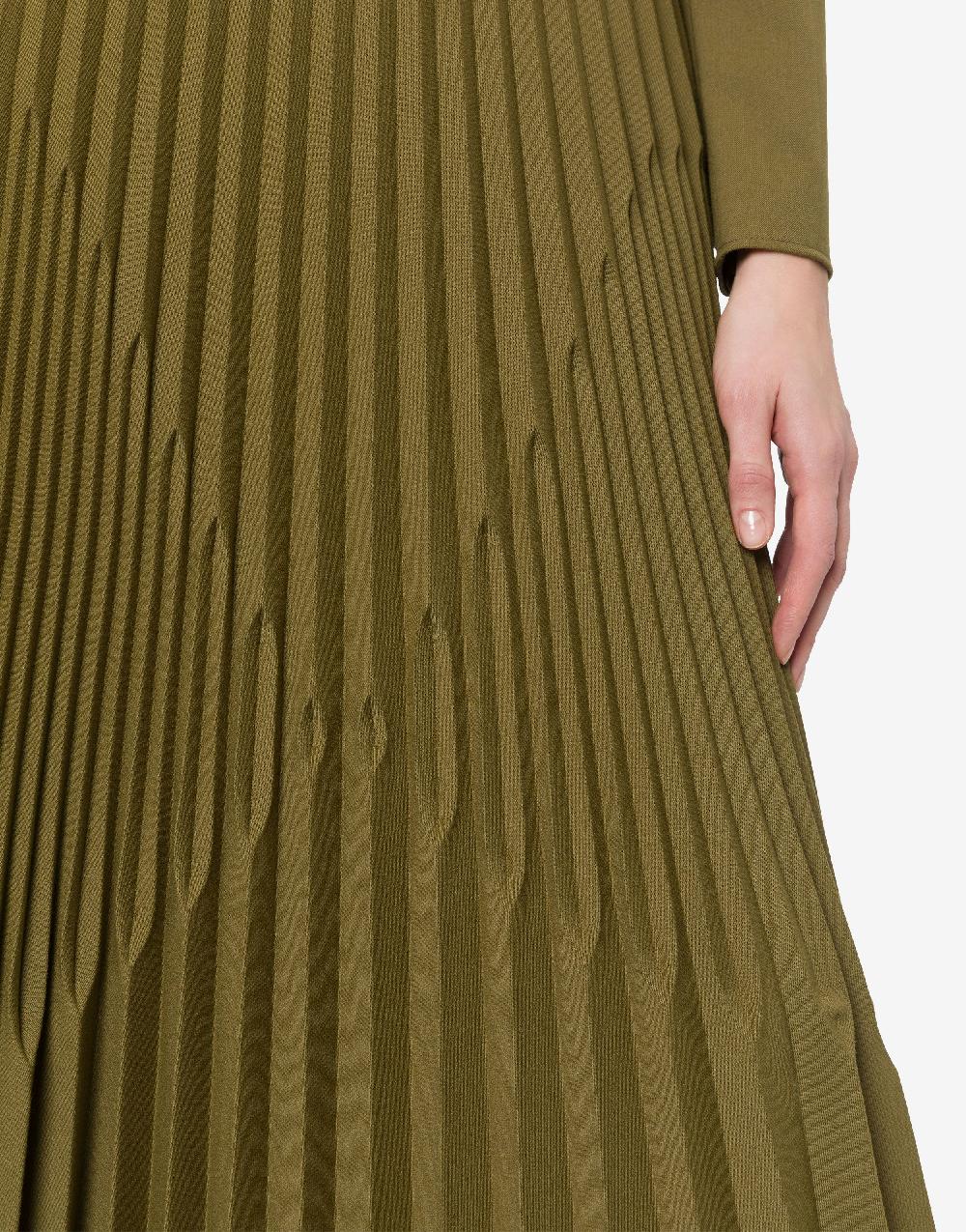 Alberta Ferretti Abito lungo in twill di lana stretch con plissé Nuovo