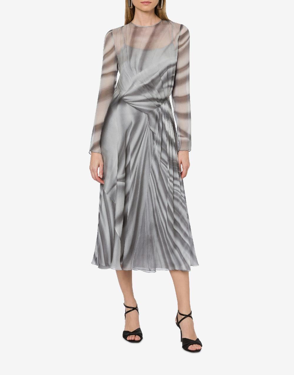 Alberta Ferretti Abito longuette in chiffon con stampa Drappeggio Prezzo Ridotto