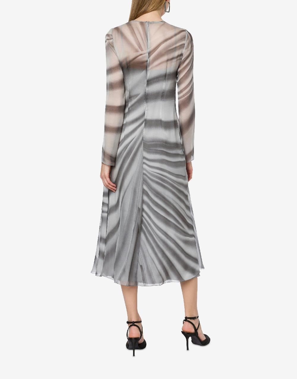 Alberta Ferretti Abito longuette in chiffon con stampa Drappeggio Prezzo Ridotto