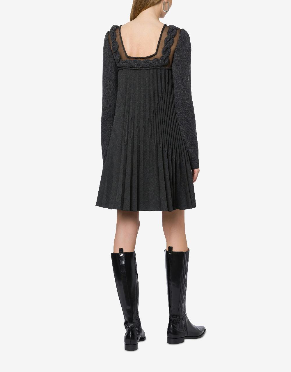 Alberta Ferretti Abito corto in twill di lana stretch con treccia Sottocosto