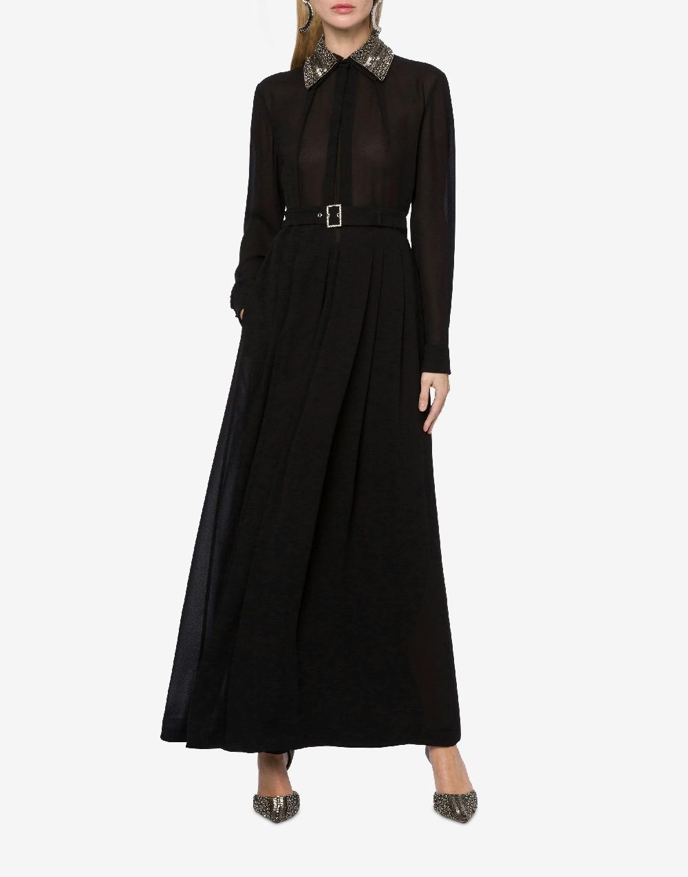 Alberta Ferretti Abito lungo in sablé con colletto ricamato Outlet