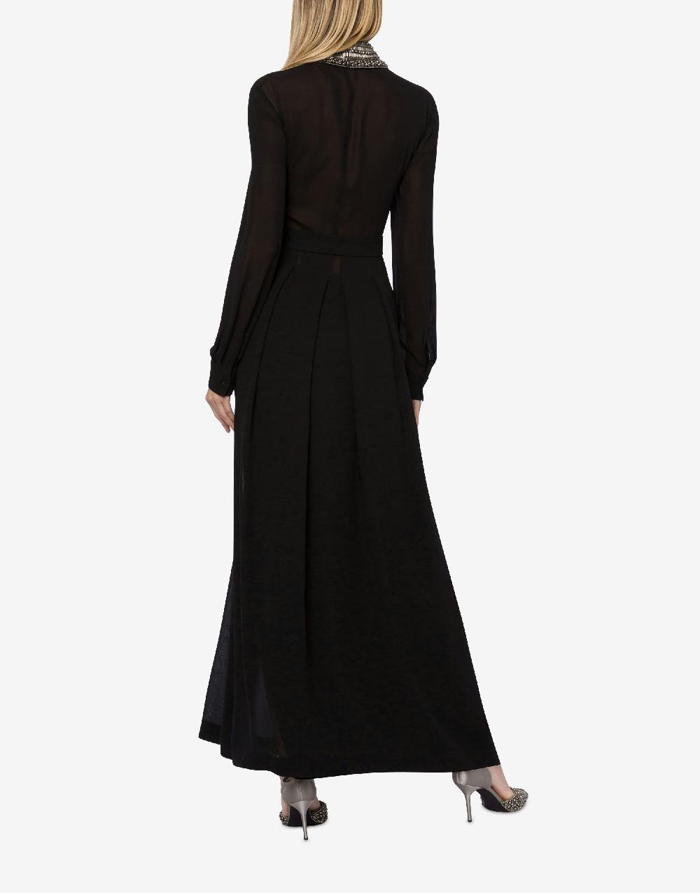 Alberta Ferretti Abito lungo in sablé con colletto ricamato Outlet