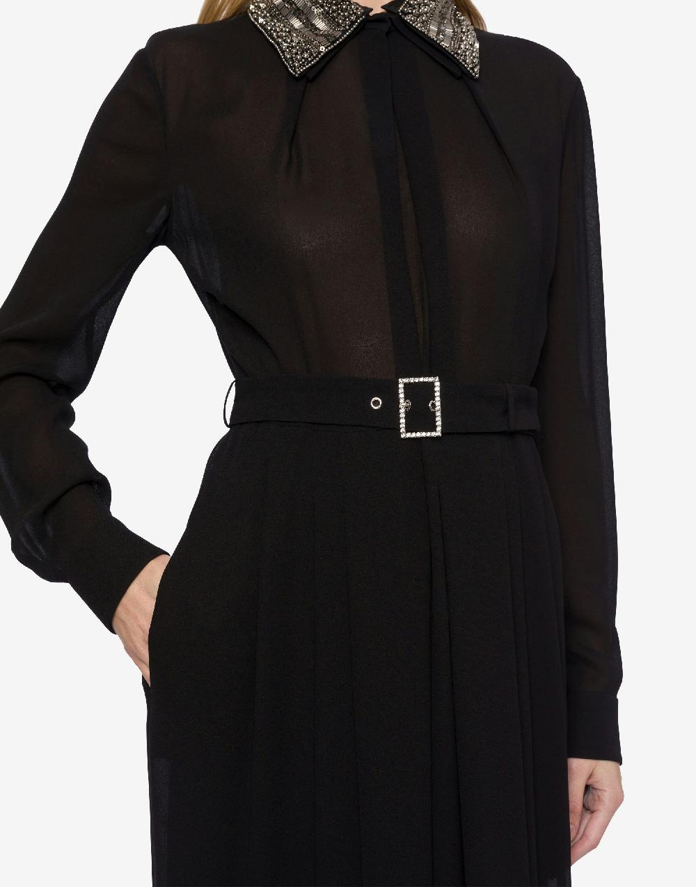 Alberta Ferretti Abito lungo in sablé con colletto ricamato Outlet