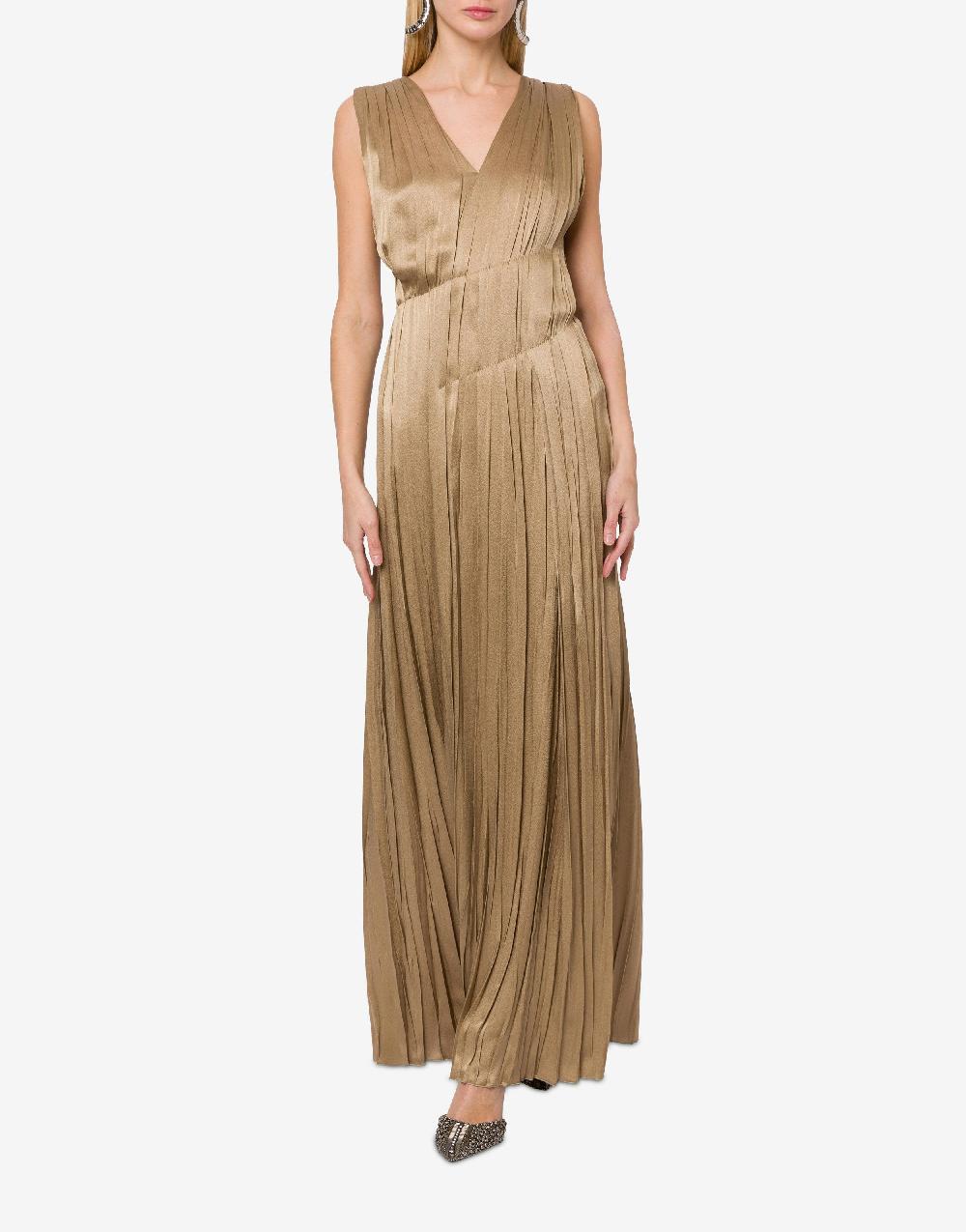 Alberta Ferretti Abito lungo in raso con plissé Saldi Di Fabbrica