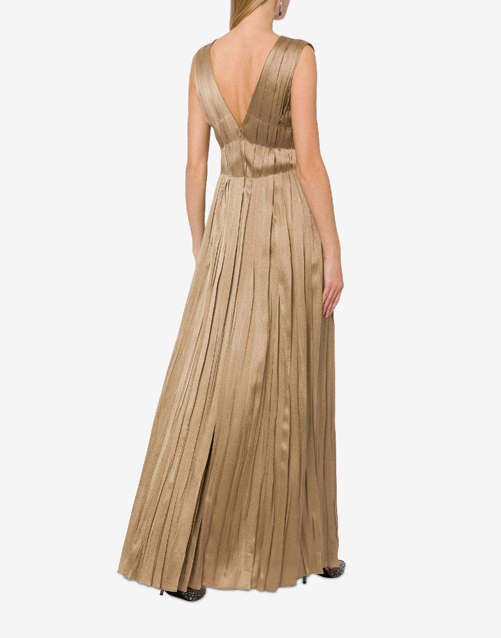 Alberta Ferretti Abito lungo in raso con plissé Saldi Di Fabbrica
