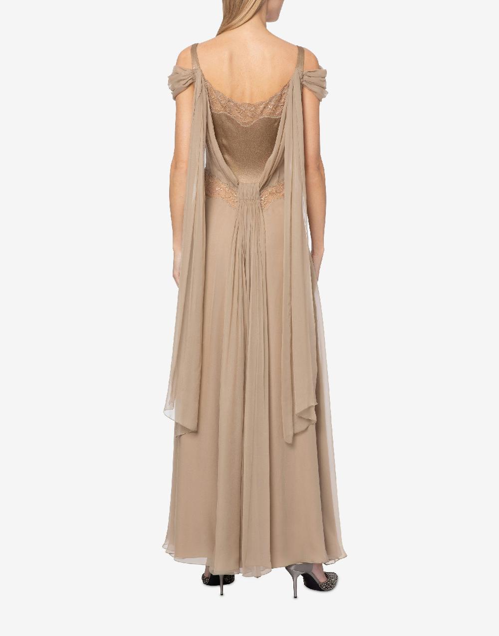 Alberta Ferretti Abito in chiffon con pizzo e drappi Vendite Flash
