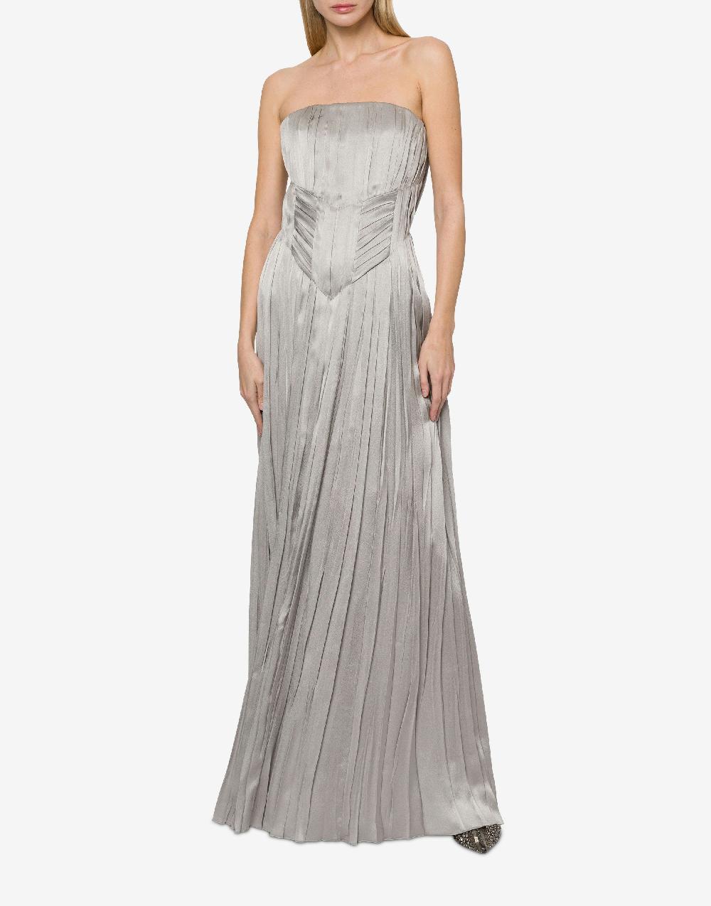 Alberta Ferretti Abito bustier in raso plissé Nuova