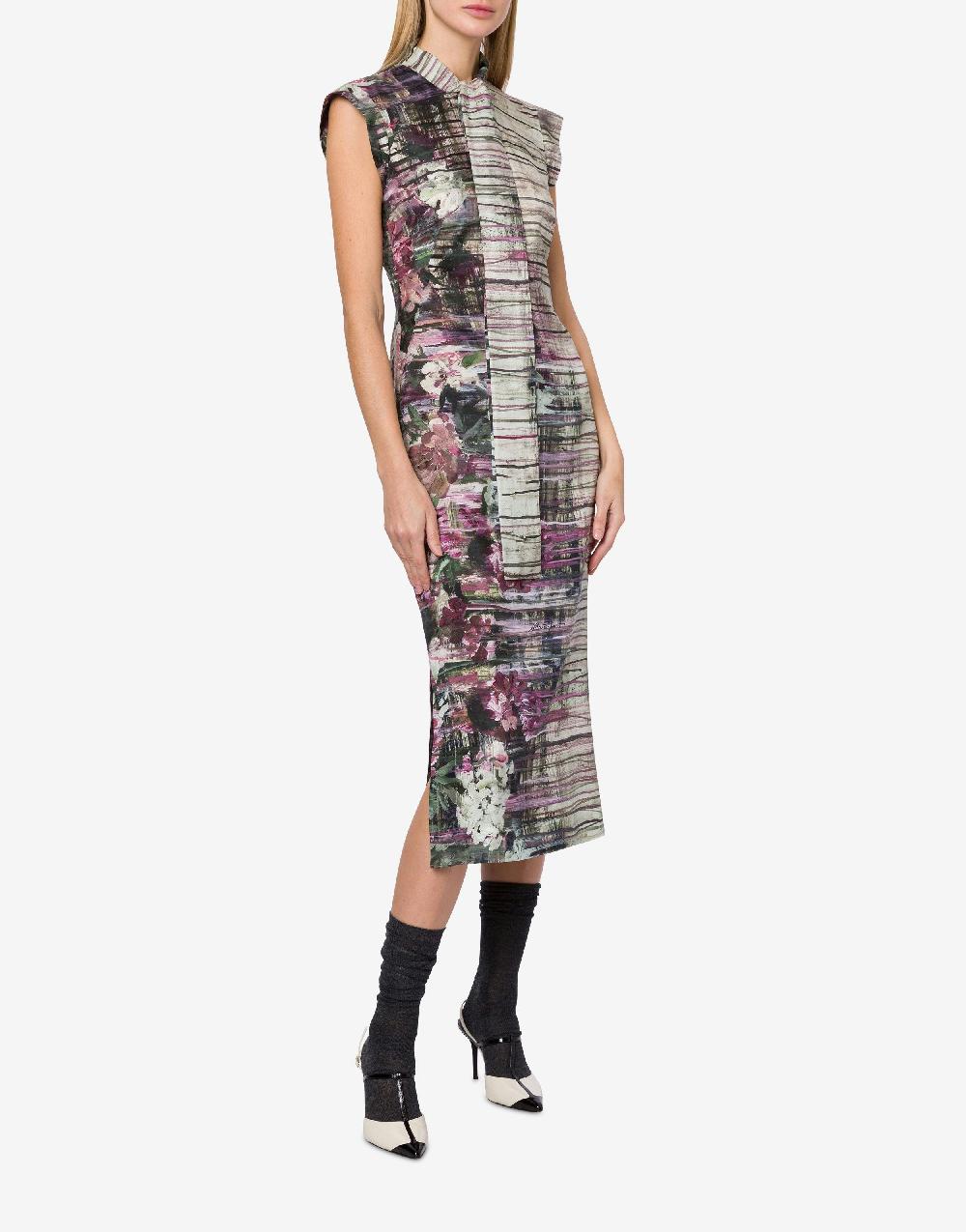 Alberta Ferretti Abito longuette in habotai con stampa Dripping Roses Spedizione gratuita