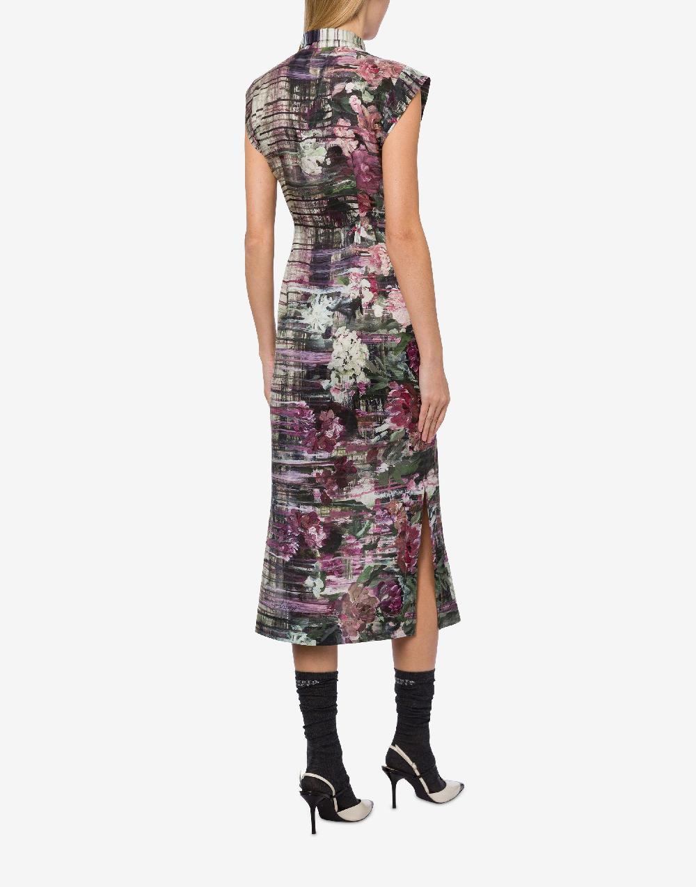 Alberta Ferretti Abito longuette in habotai con stampa Dripping Roses Spedizione gratuita