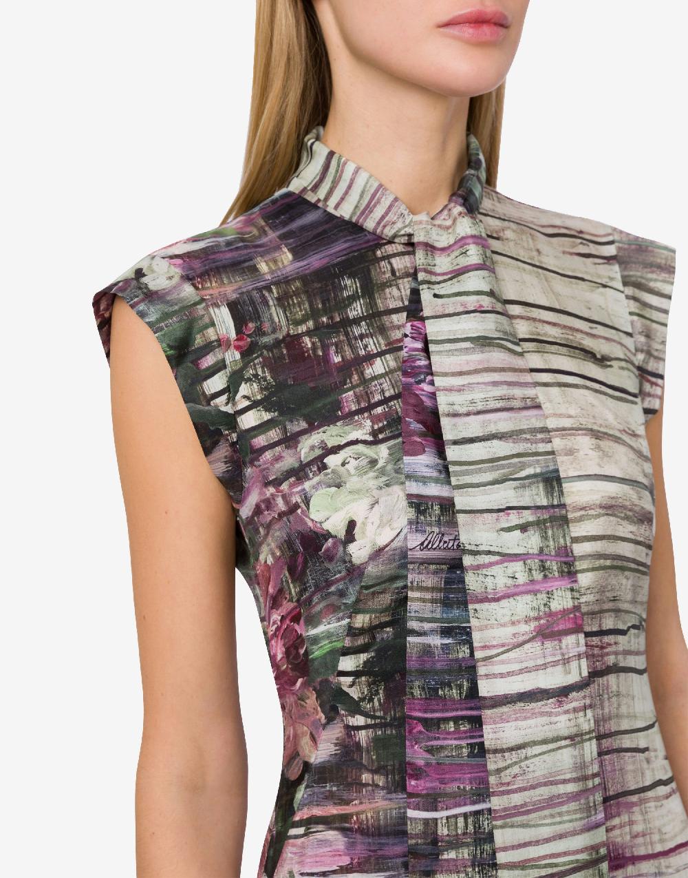 Alberta Ferretti Abito longuette in habotai con stampa Dripping Roses Spedizione gratuita