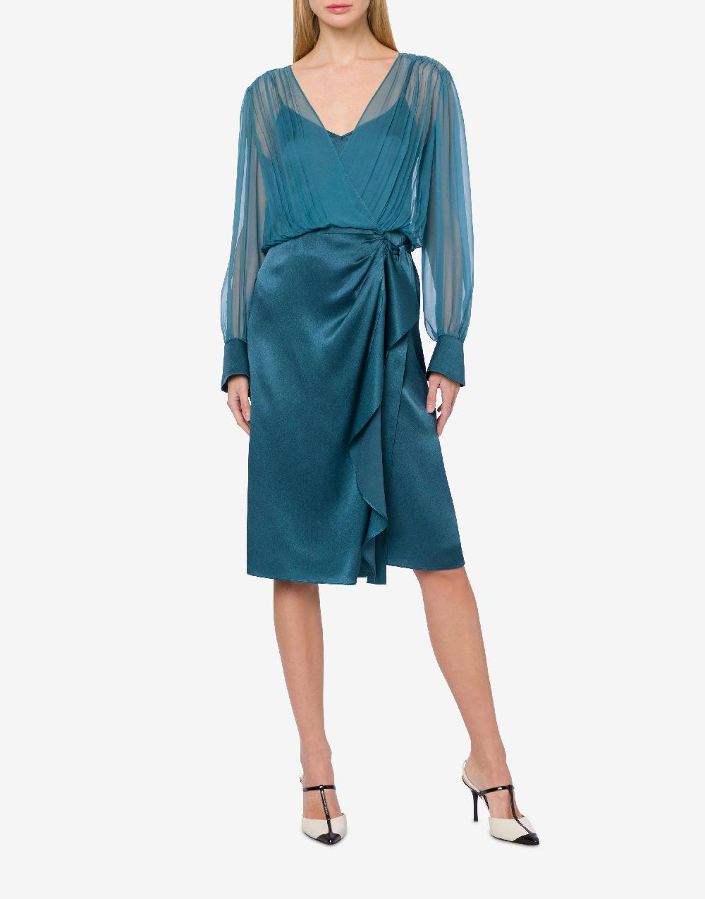 Alberta Ferretti Abito midi in raso e chiffon Grande vendita