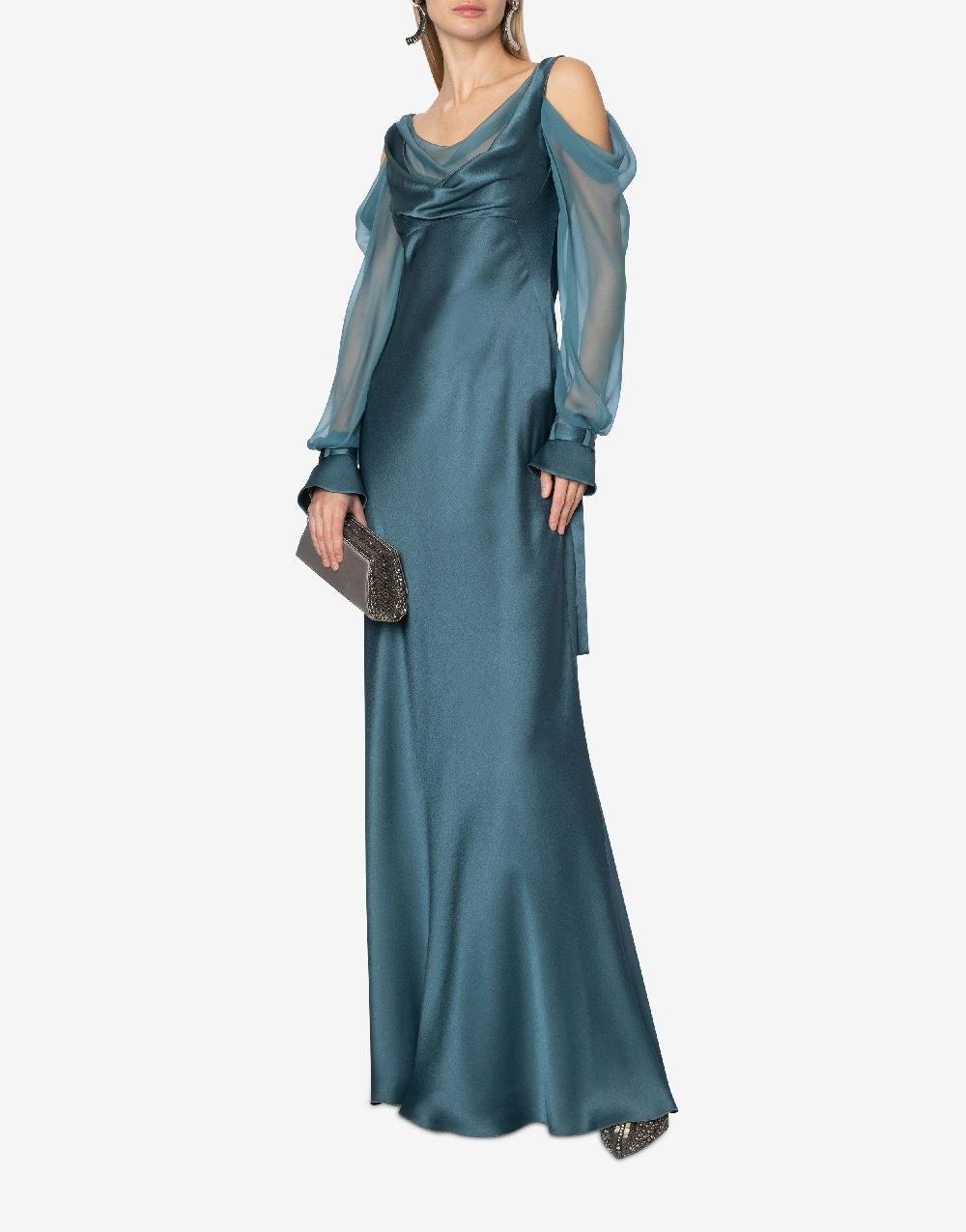 Alberta Ferretti Abito in raso con maniche in chiffon Flash Sale
