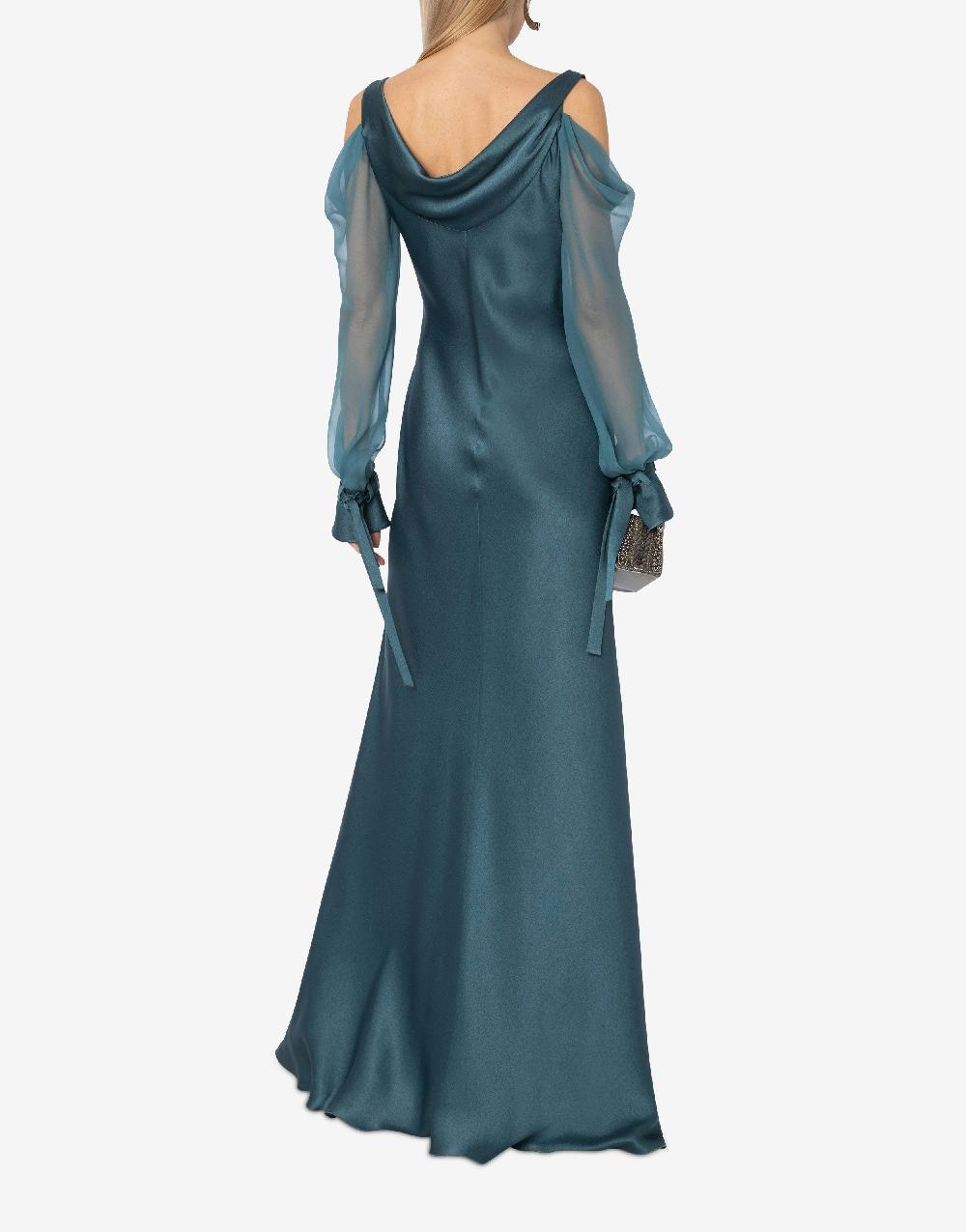 Alberta Ferretti Abito in raso con maniche in chiffon Flash Sale