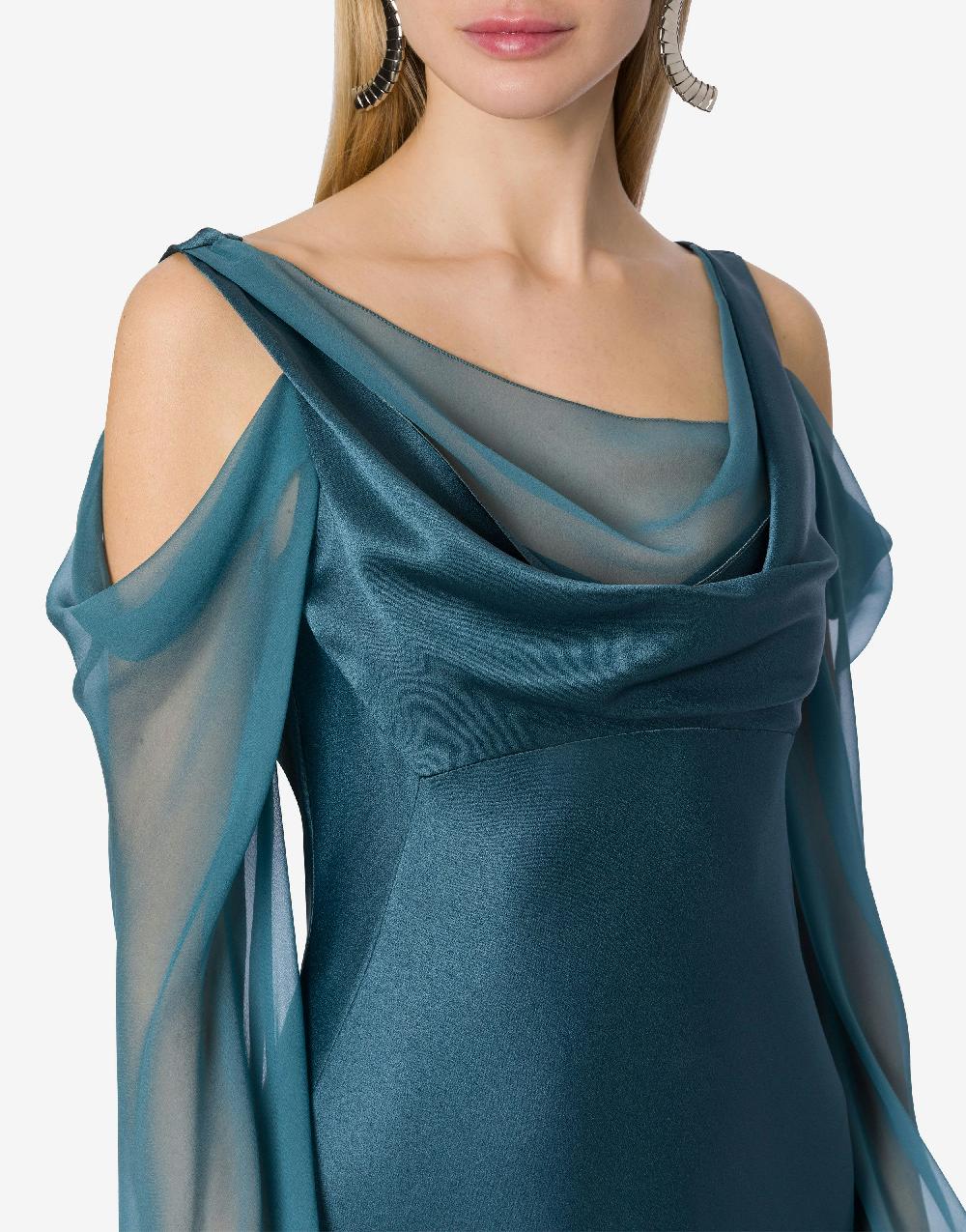 Alberta Ferretti Abito in raso con maniche in chiffon Flash Sale