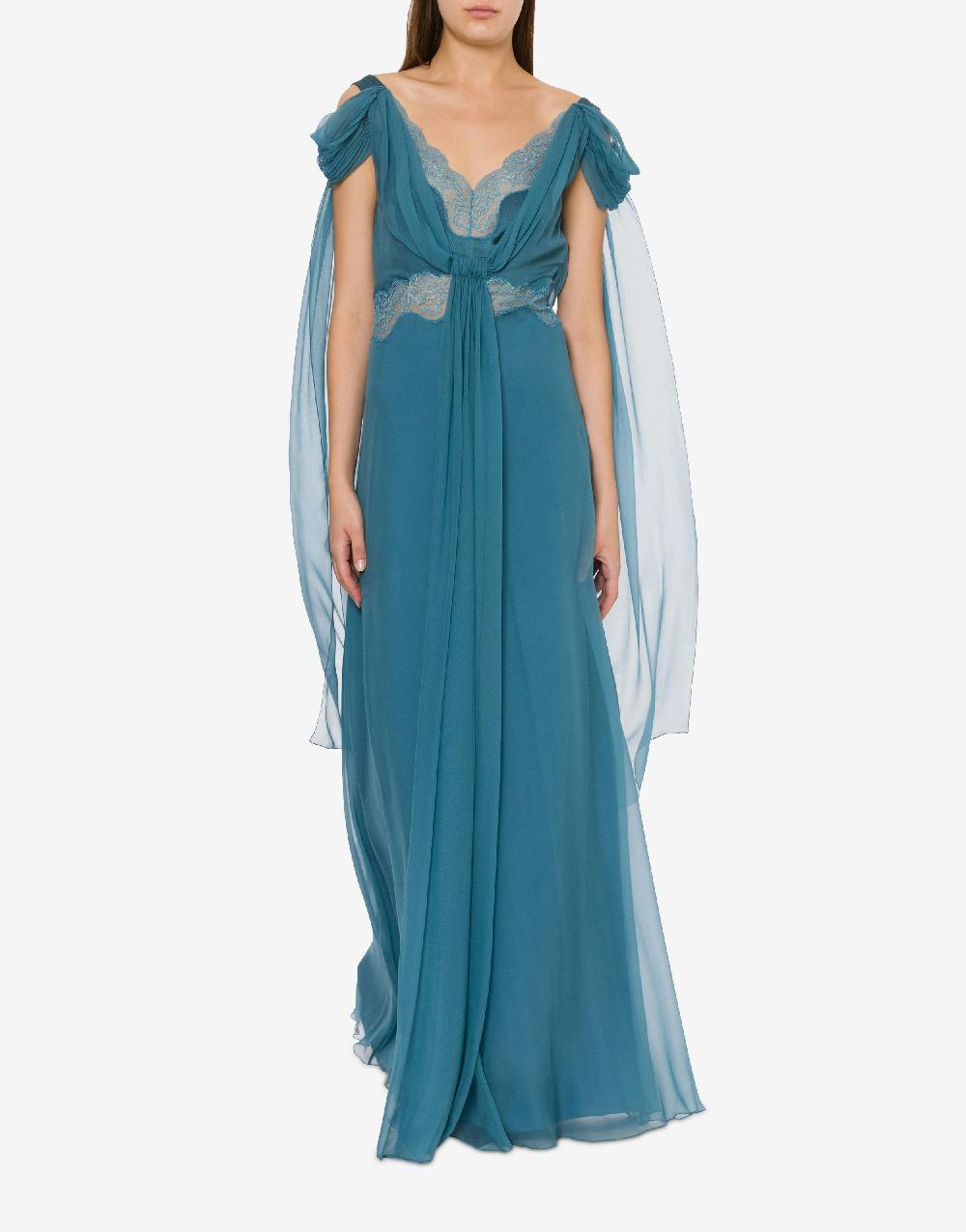 Alberta Ferretti Abito in chiffon con pizzo e drappi Fornitura limitata