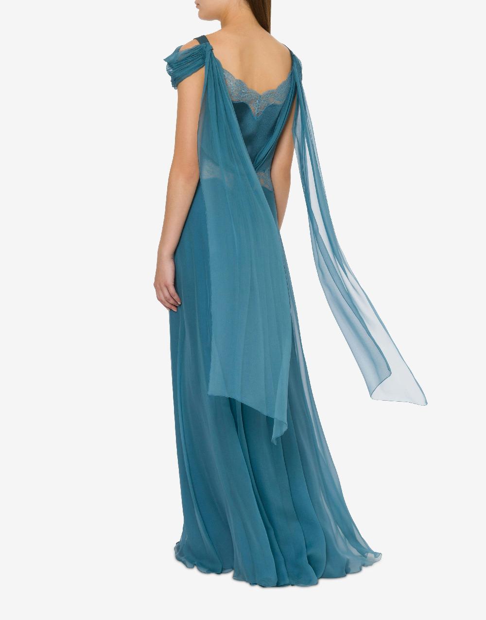 Alberta Ferretti Abito in chiffon con pizzo e drappi Fornitura limitata