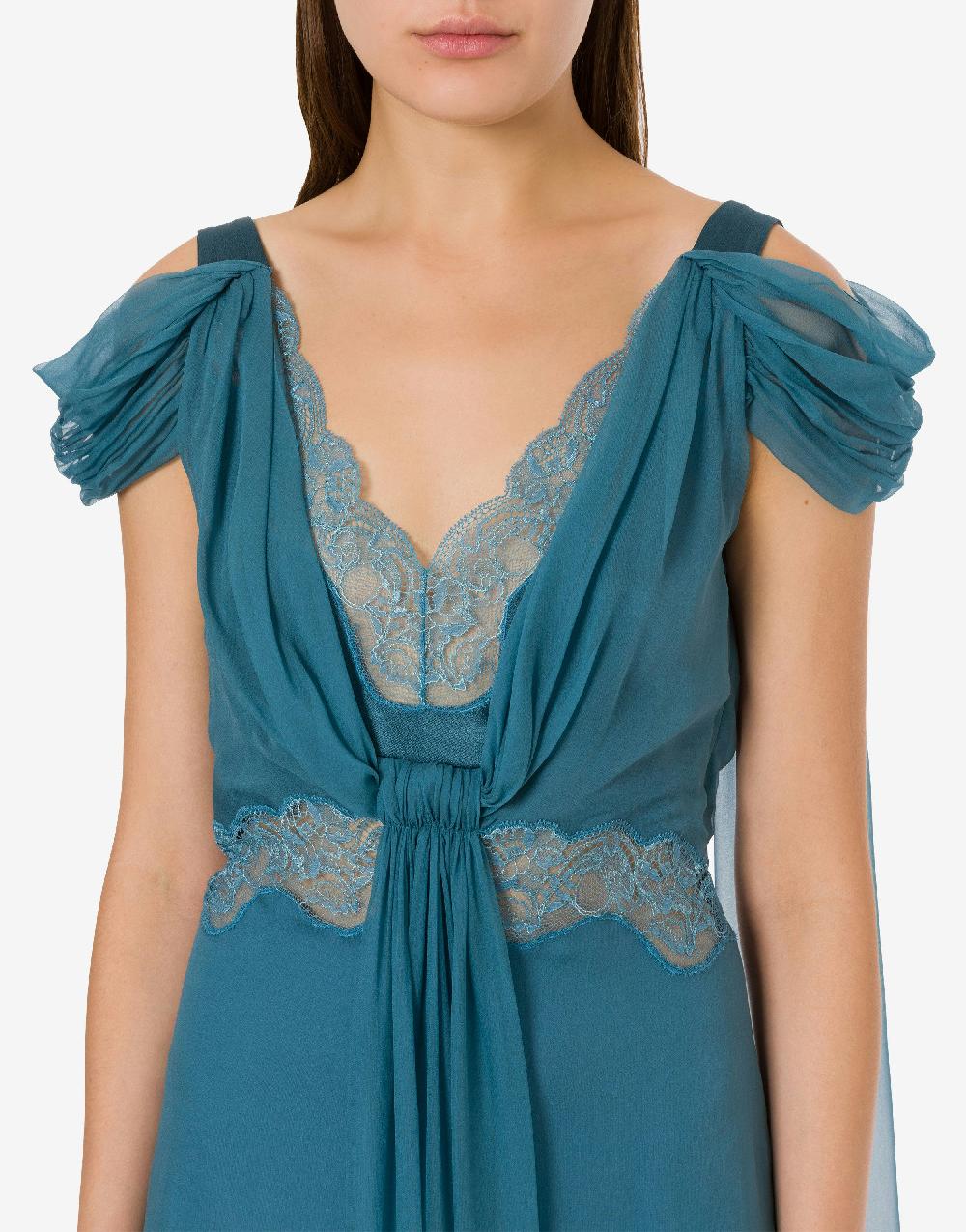 Alberta Ferretti Abito in chiffon con pizzo e drappi Fornitura limitata