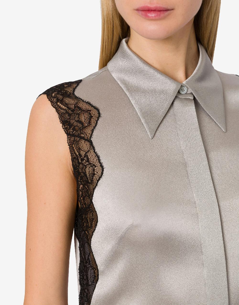 Alberta Ferretti Top camicia in raso con pizzo Liquidazione