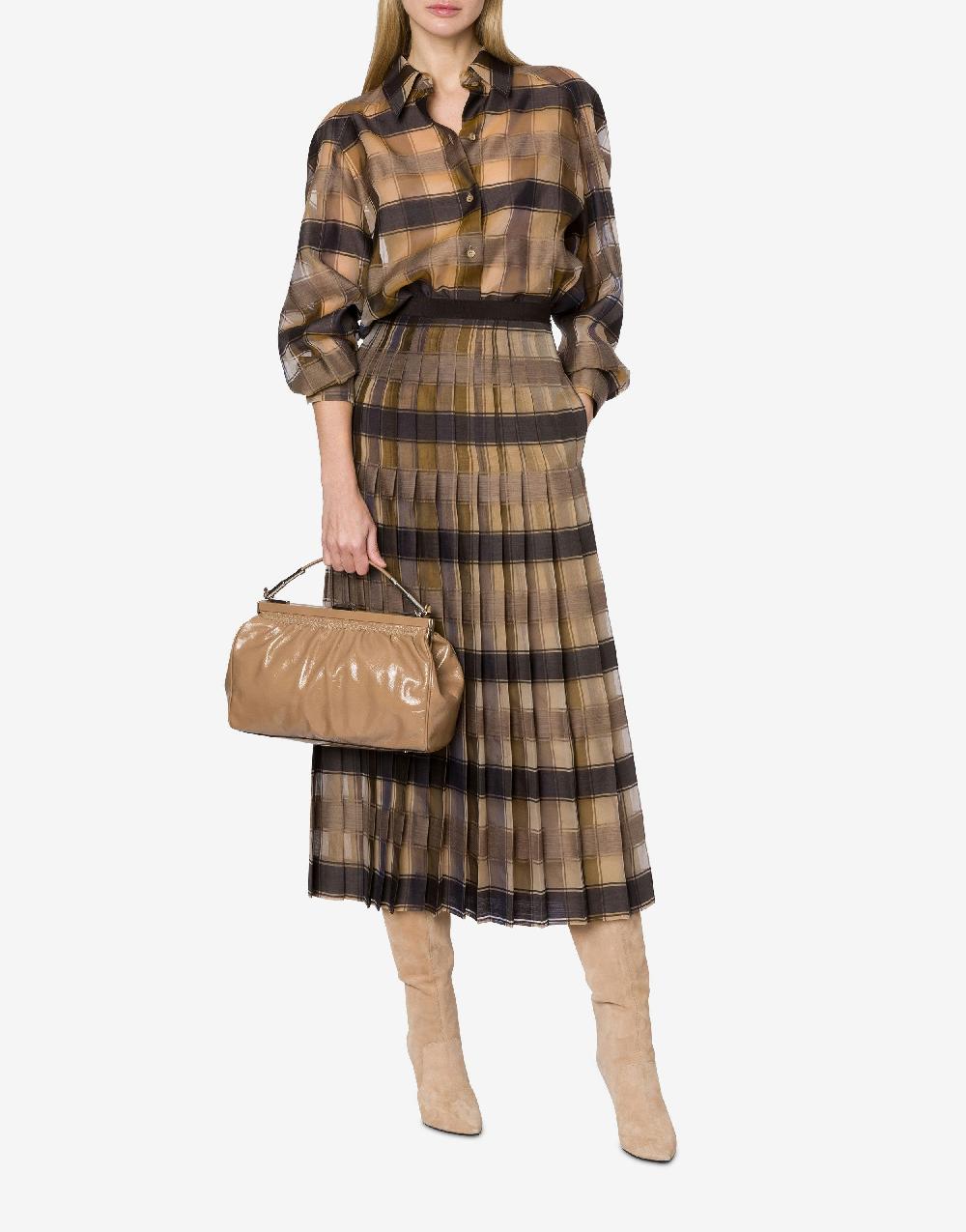 Alberta Ferretti Gonna a pieghe in organza check lana seta Officina