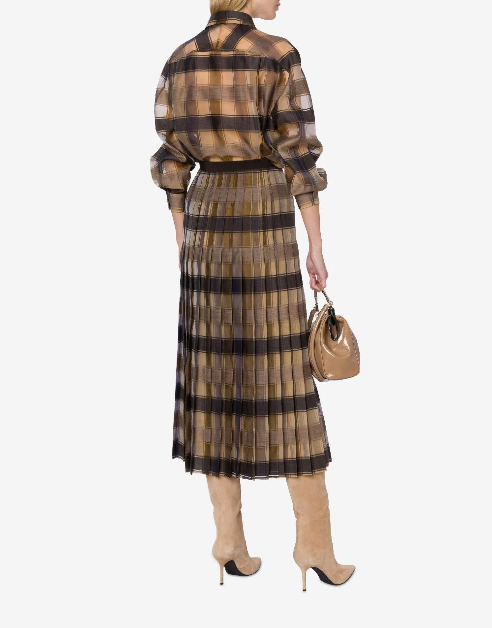 Alberta Ferretti Gonna a pieghe in organza check lana seta Officina