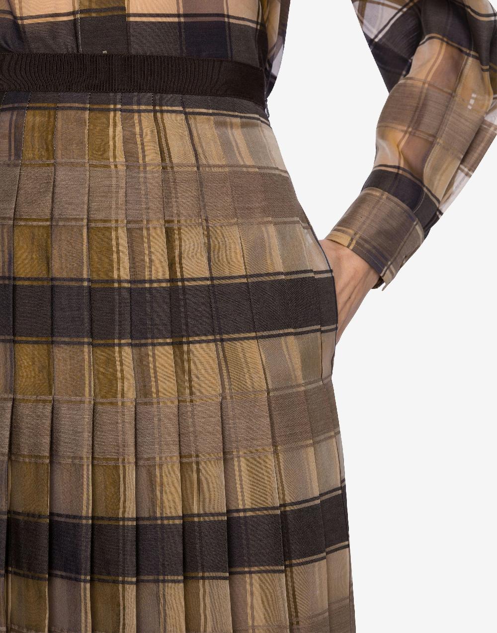 Alberta Ferretti Gonna a pieghe in organza check lana seta Officina