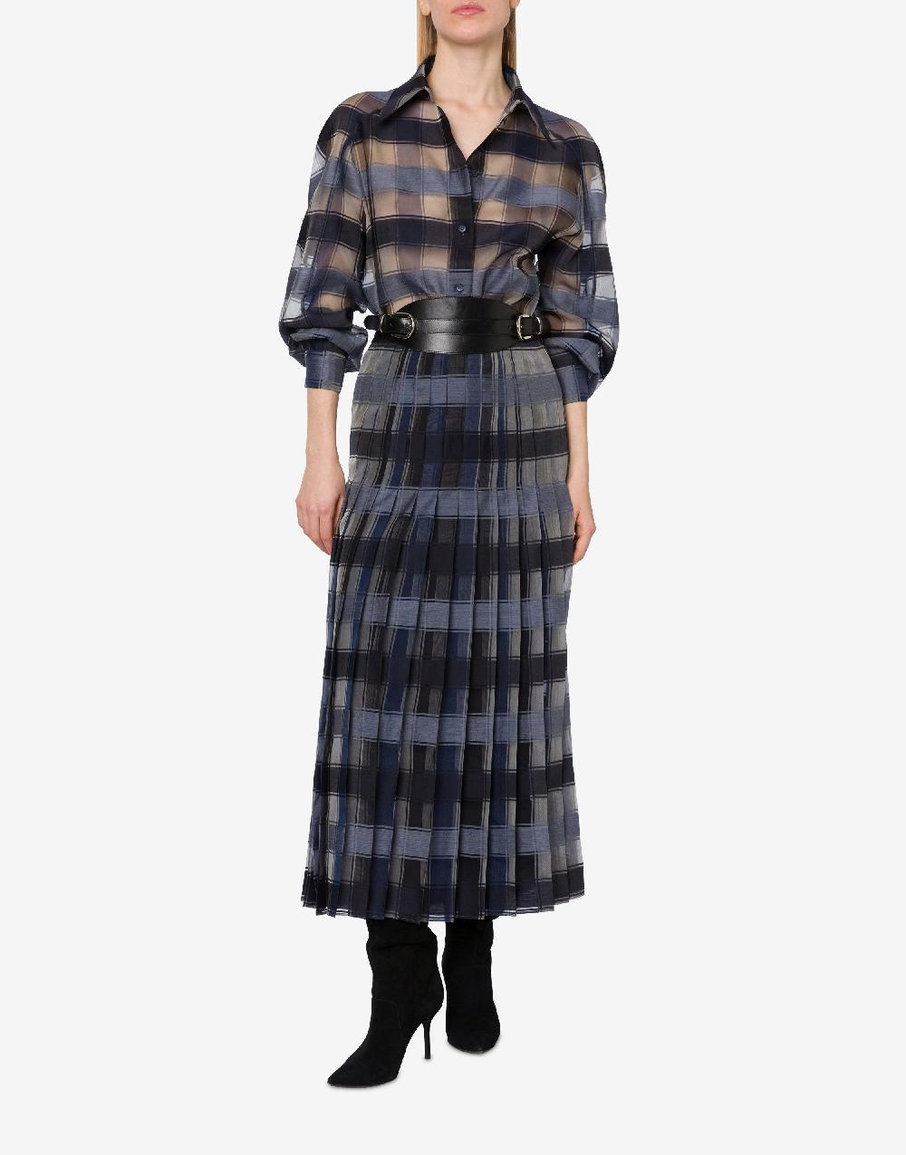 Alberta Ferretti Camicia oversize in organza check lana seta Black Friday Prezzi