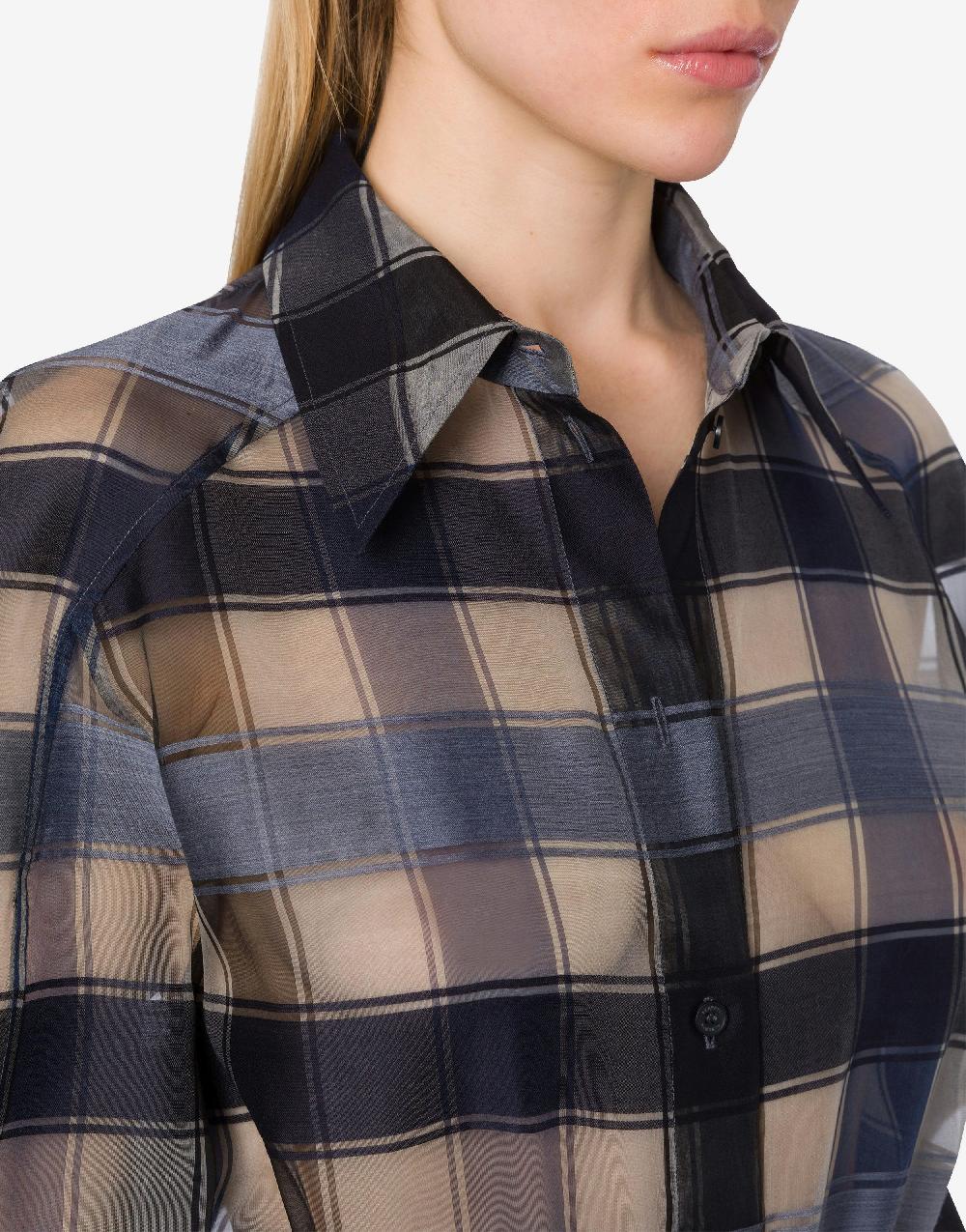 Alberta Ferretti Camicia oversize in organza check lana seta Black Friday Prezzi