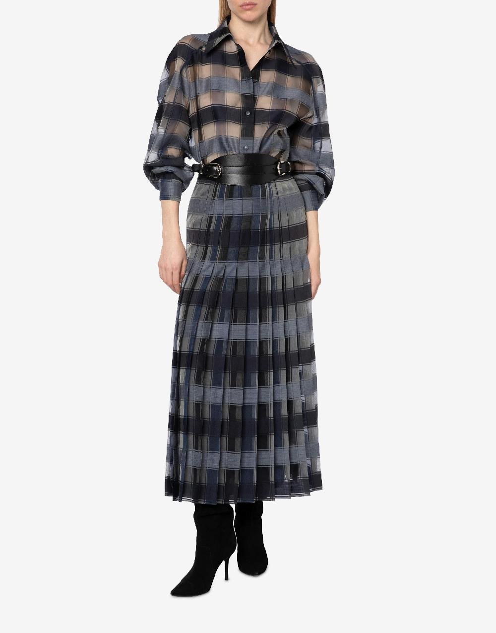 Alberta Ferretti Gonna a pieghe in organza check lana seta Duty-free