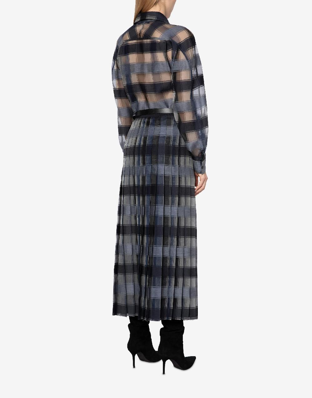 Alberta Ferretti Gonna a pieghe in organza check lana seta Duty-free