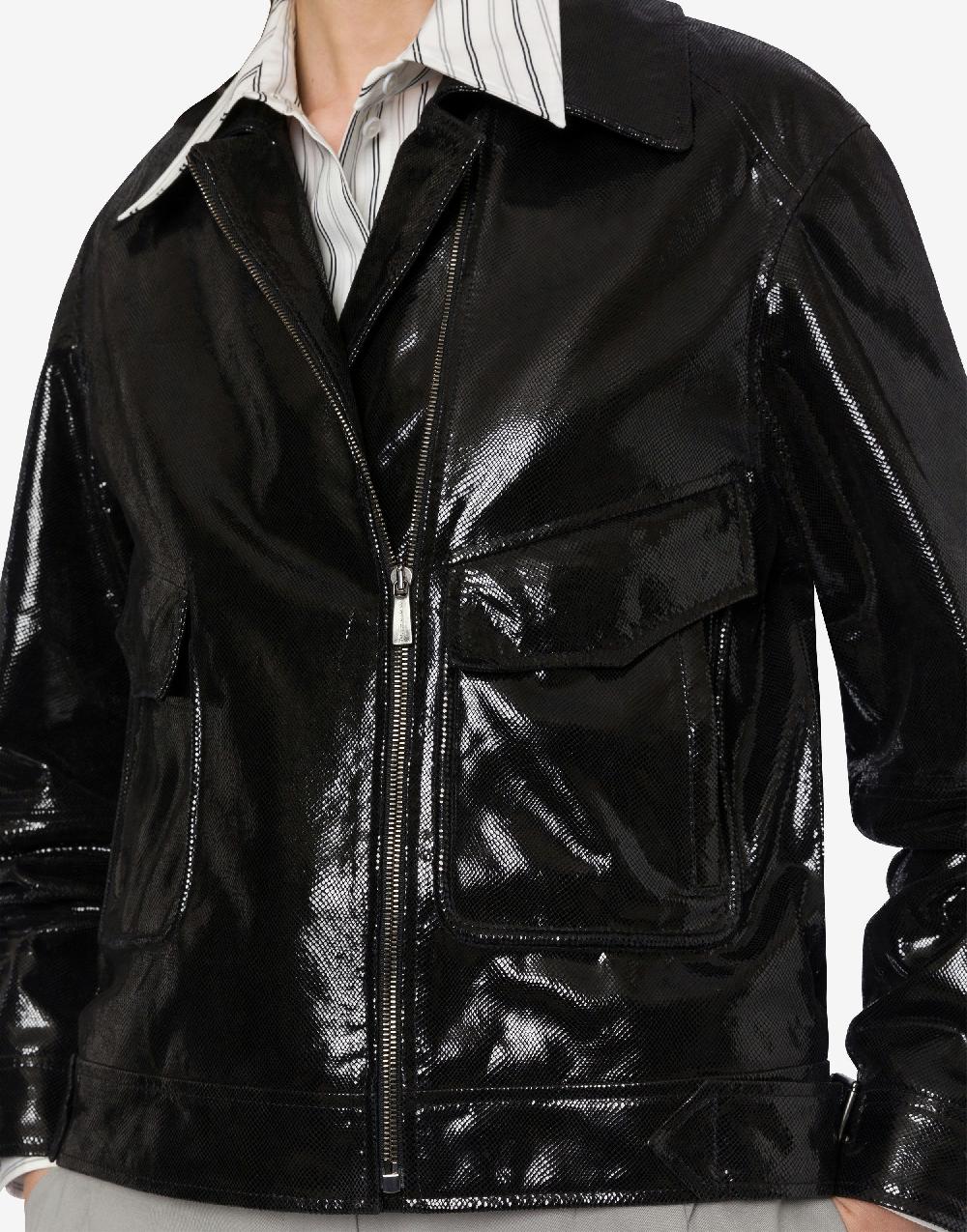 Alberta Ferretti Giacca biker in suede stampa Snake Soddisfazione Garantita