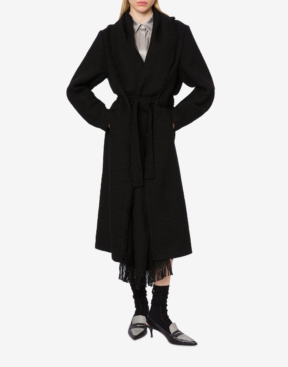 Alberta Ferretti Cappotto in stuoia di lana con frange Sottocosto