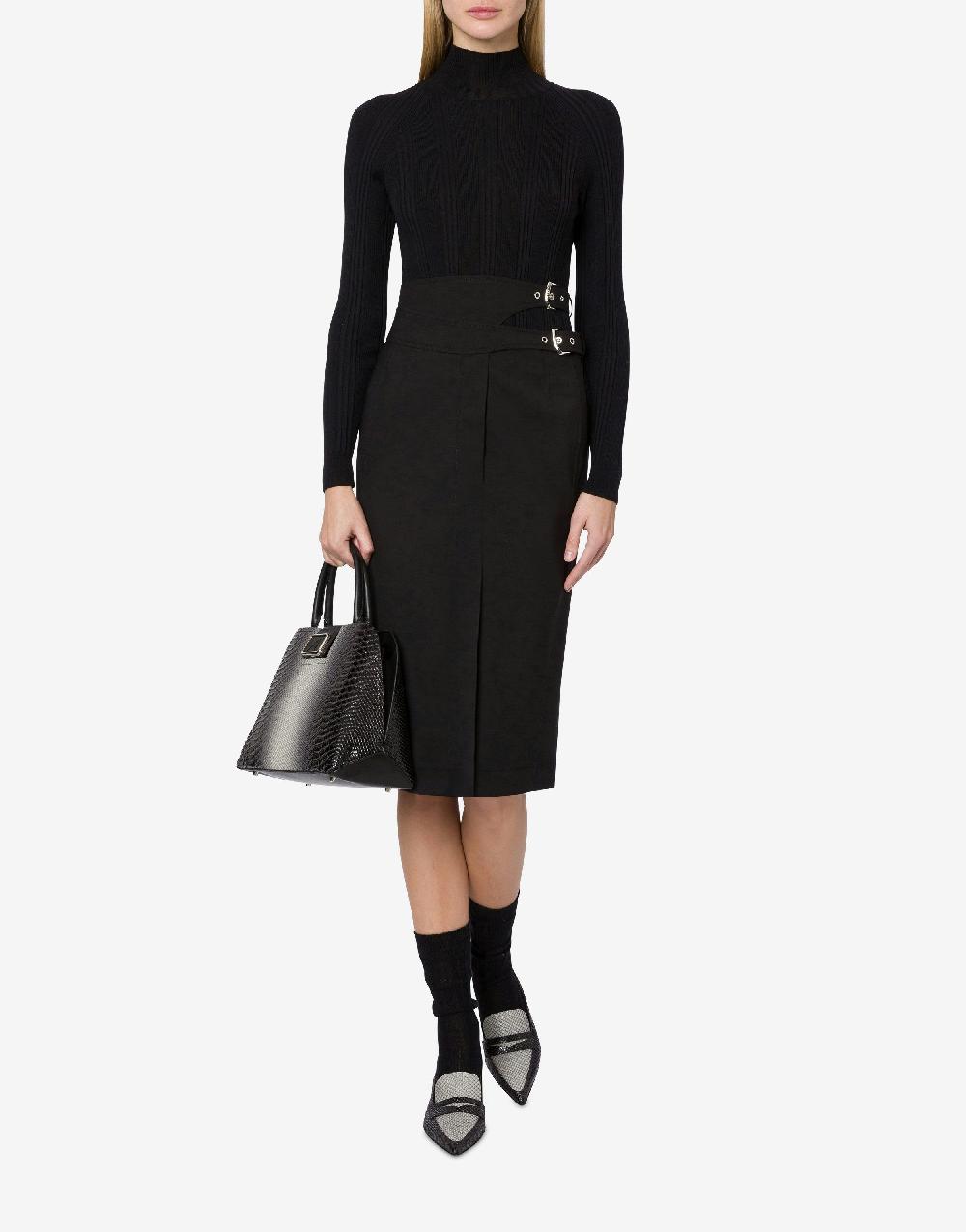 Alberta Ferretti Gonna midi in tela di lana stretch Sconto