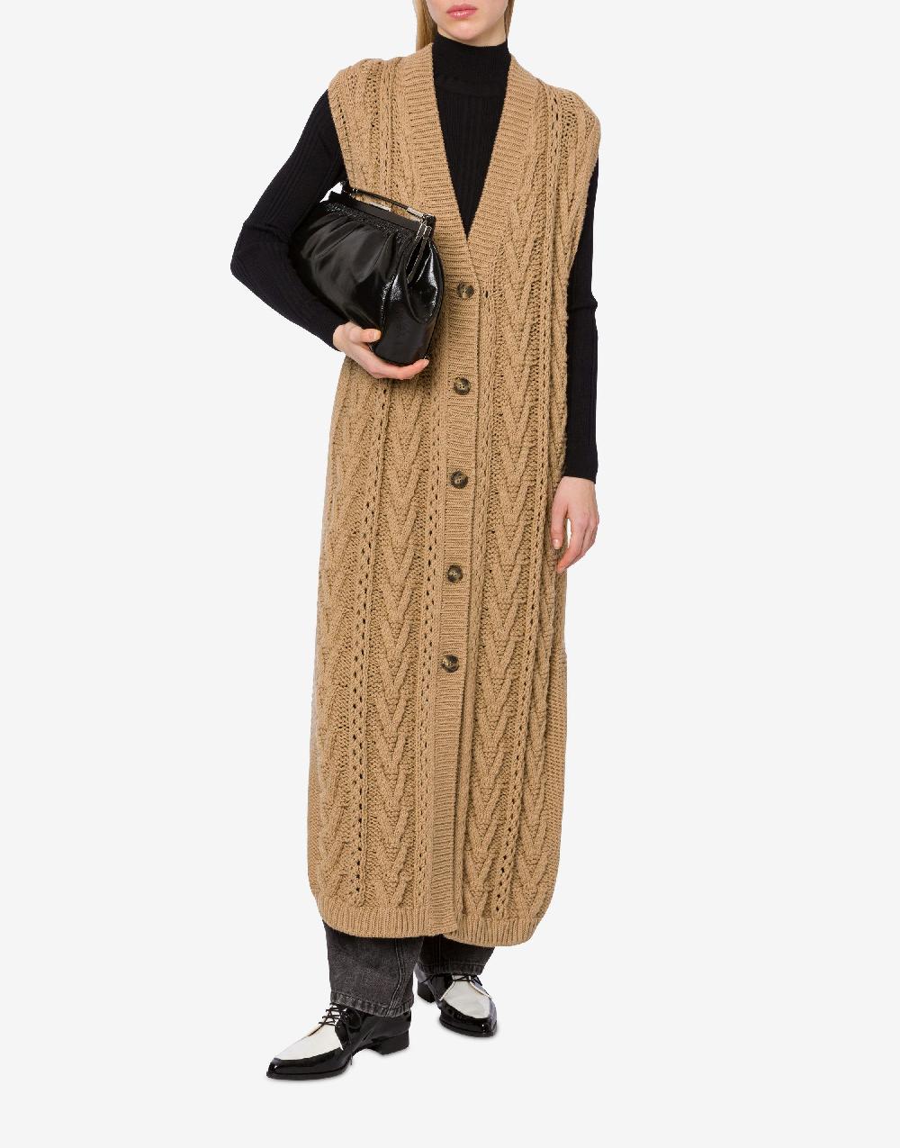 Alberta Ferretti Gilet lungo in maglia di lana e cashmere Offerta speciale