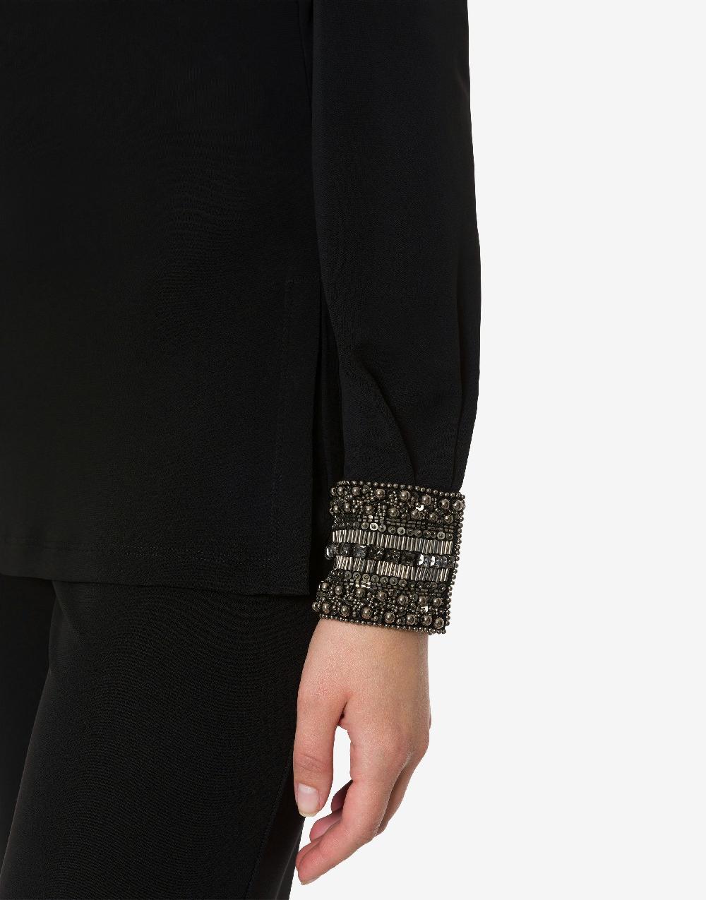 Alberta Ferretti Blusa in organzino con polsini ricamati Offerta natalizia