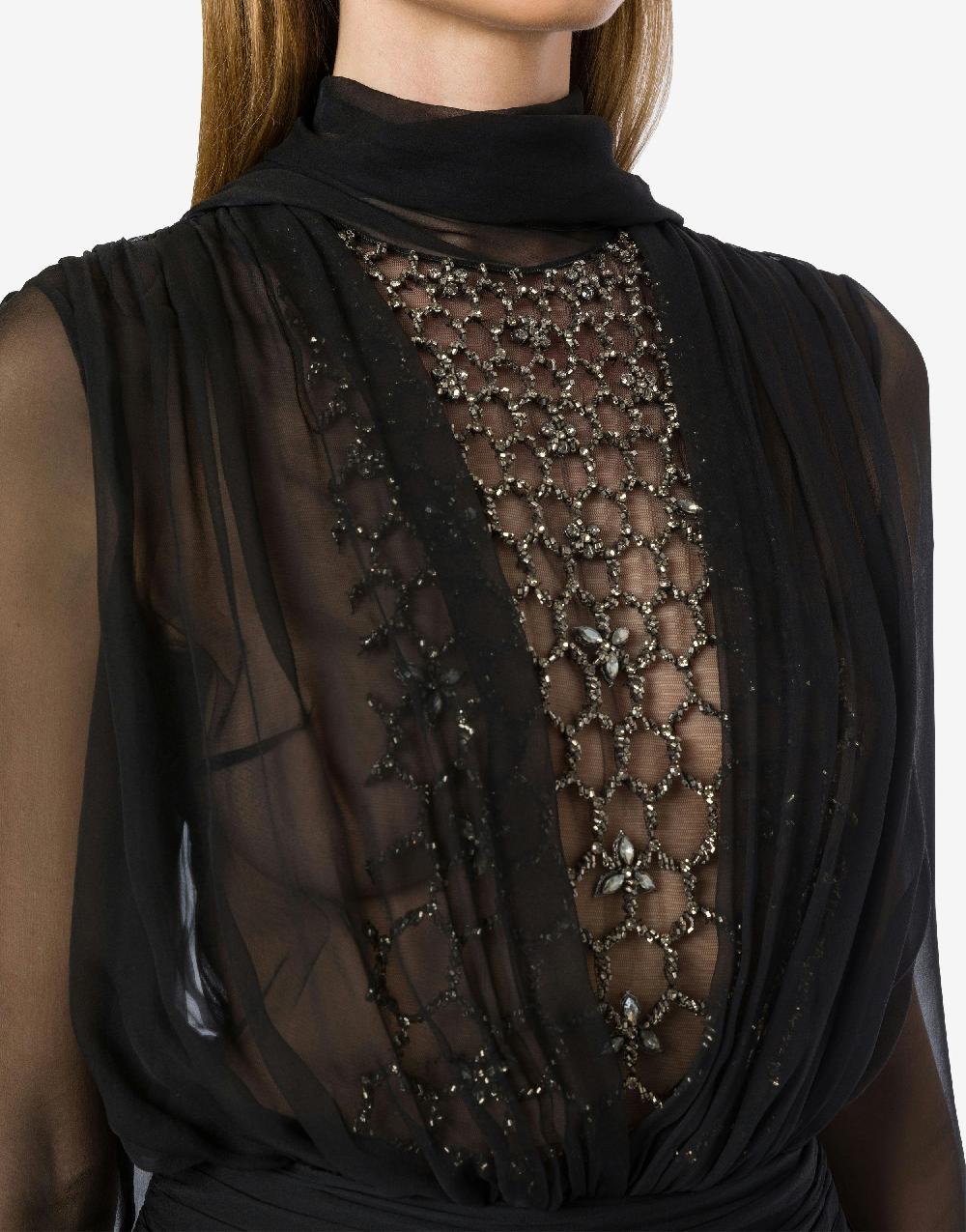 Alberta Ferretti Blusa in chiffon organico con sciarpina e ricamo Offerte esclusive