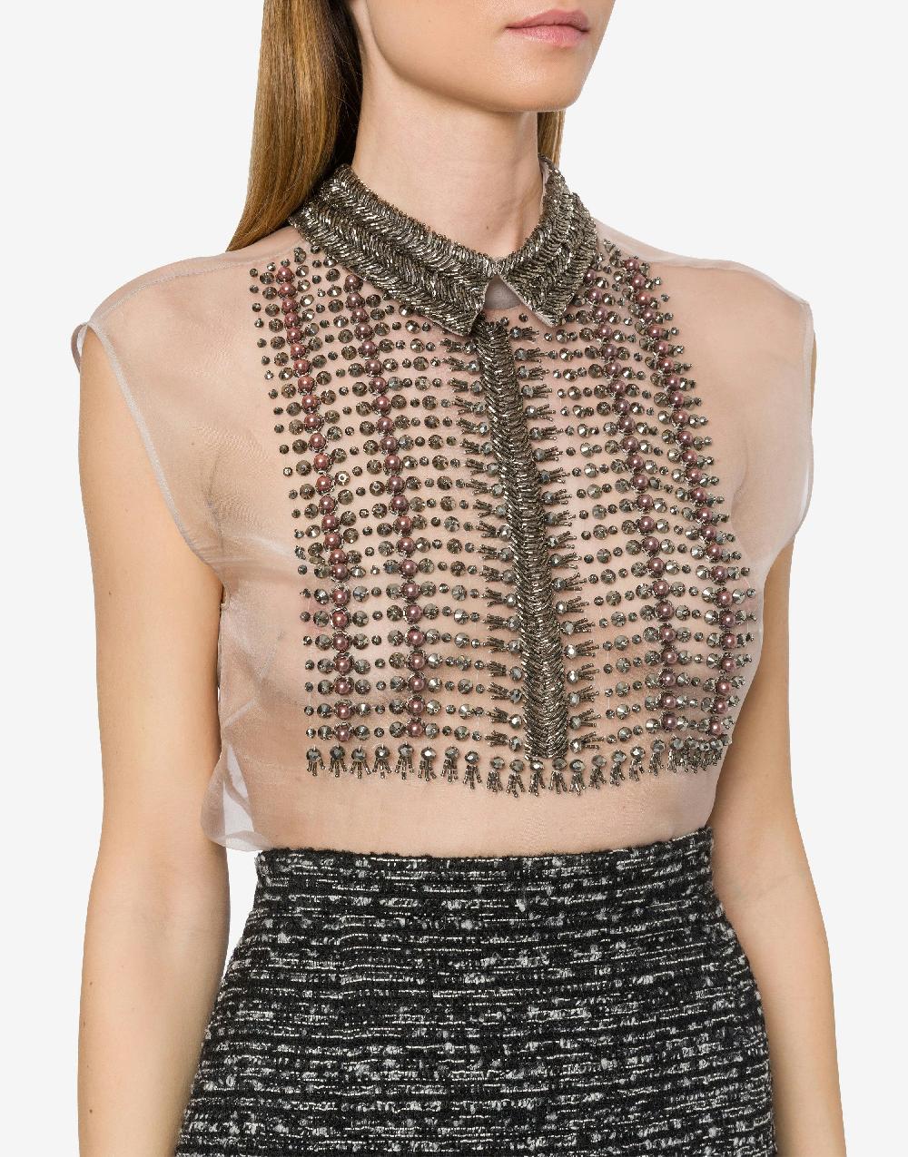 Alberta Ferretti Top in organza con ricamo perline Comprane uno, ottenene uno gratis
