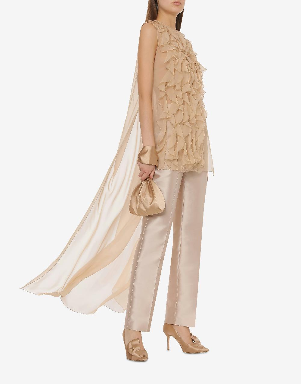 Alberta Ferretti Blusa in chiffon organico con ruches Ultimi tre giorni