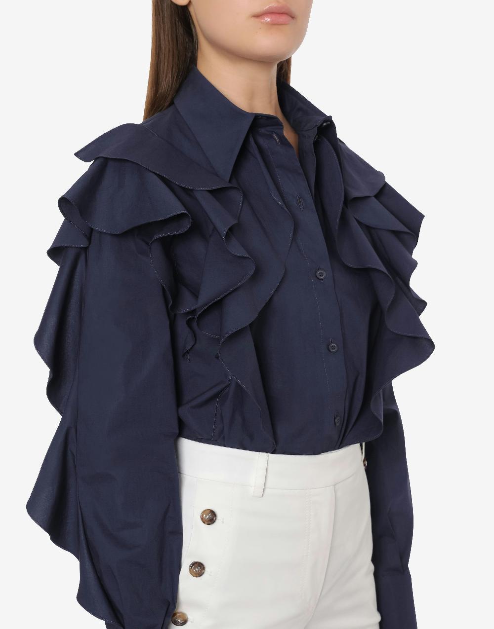 Alberta Ferretti Camicia in popeline stretch con ruches Acquista Ora